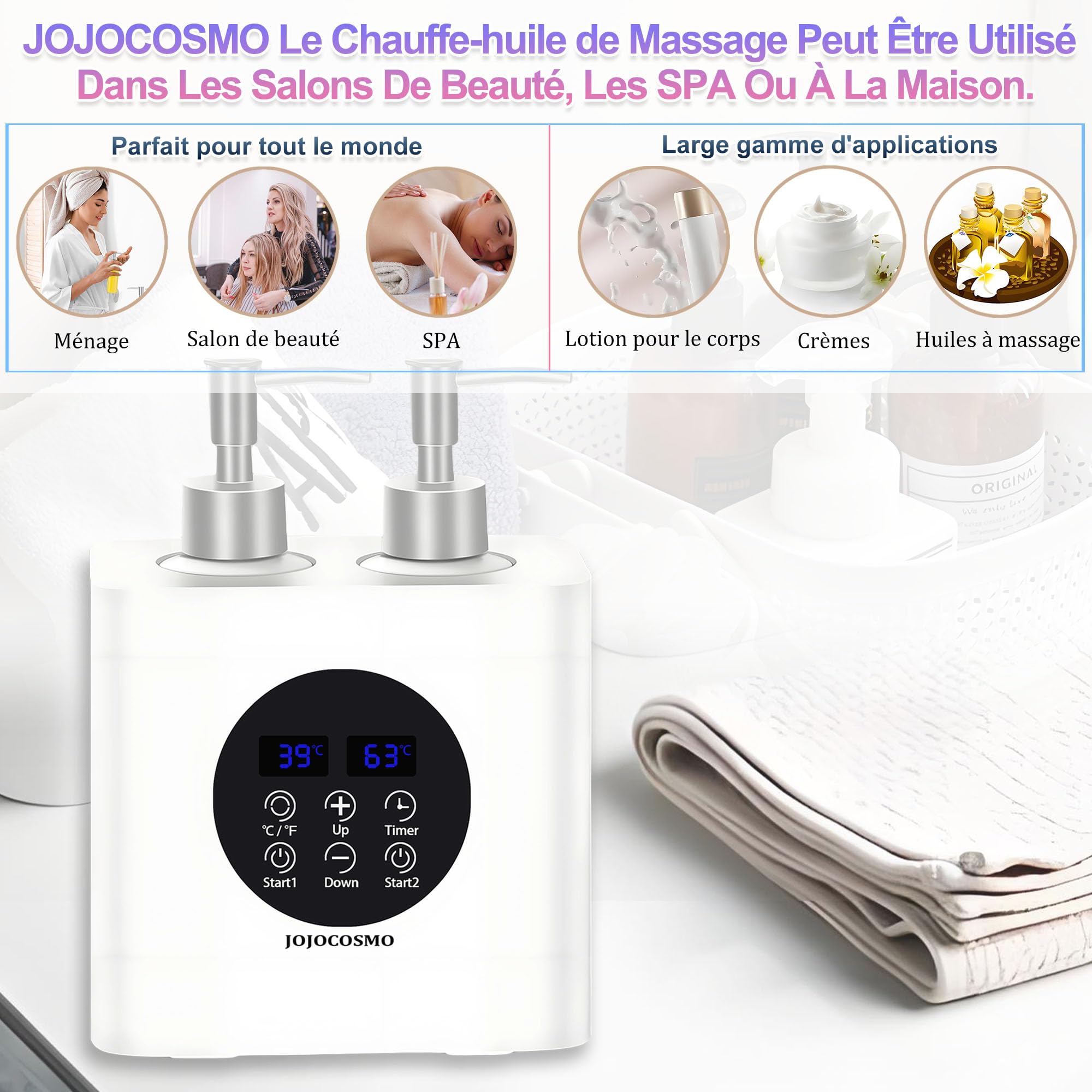 Chauffe-Huile de Massage à Deux Bouteilles Double Contrôle 0-65°C Chauffe-Émulsion pour Salon