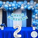 Flyloons 2nd Happy Birthday Decoration White and Blue Theme for Boys Girls Kids | 30 Pcs White Silver Color Balloons | Blue Happy Birthday Paper Banner | Arch Tape gallery image