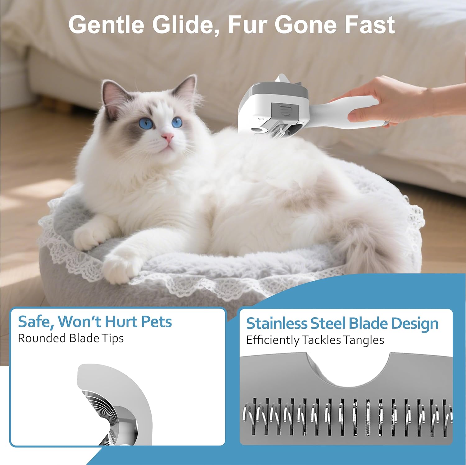 5-in-1 Pet Steam Brush for Dogs & Cats-Self-Cleaning Grooming Brush with 3 Heads (Grooming, Dematting, deshedding),Hair Removal Comb with Mist for Long Haired Pets, Includes Essence & Storage Case 8.0"-promax image 6 of 8 B0FKT826F3