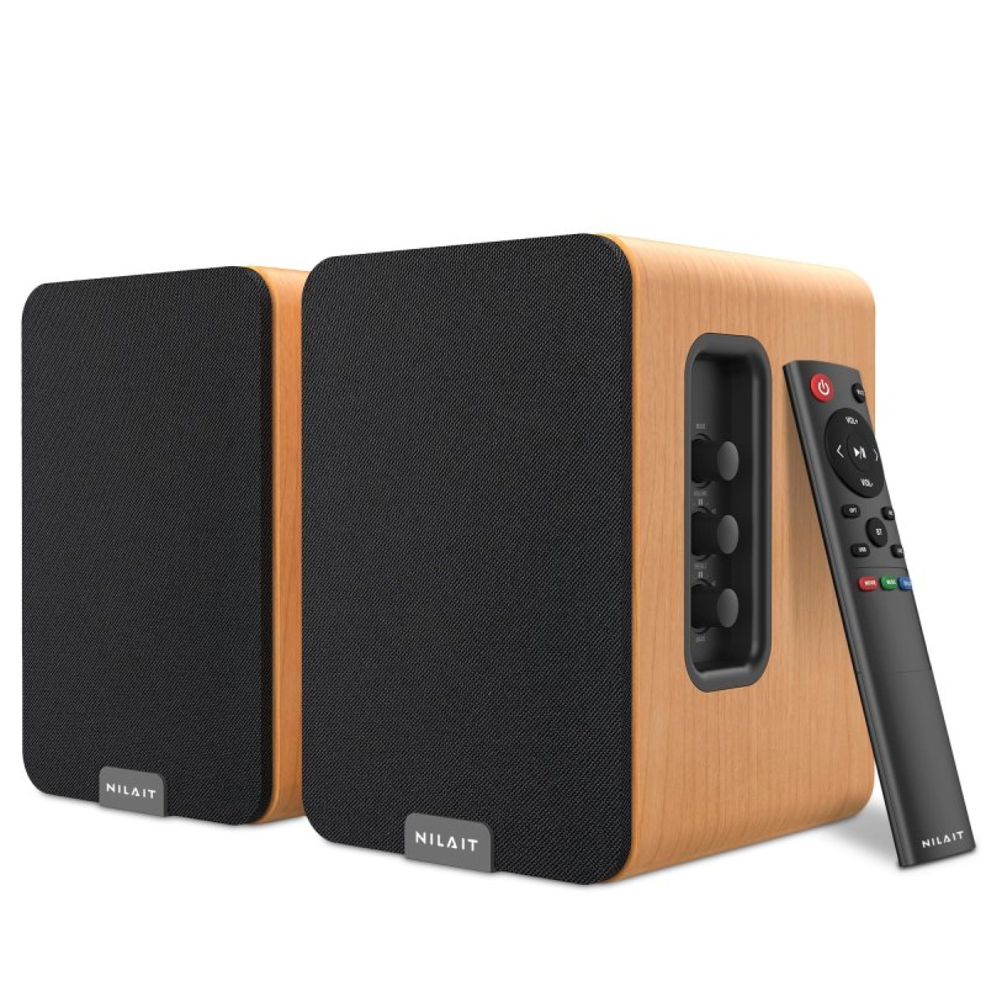 Nilait Hiphoniq Altavoces Bluetooth 80W RMS, Acabado Madera Marrón | Para TV y PC, HDMI ARC, Óptico, USB, RCA, AUX, Bluetooth 5.3, Modos Cine, Música, Diálogo, Mando a Distancia