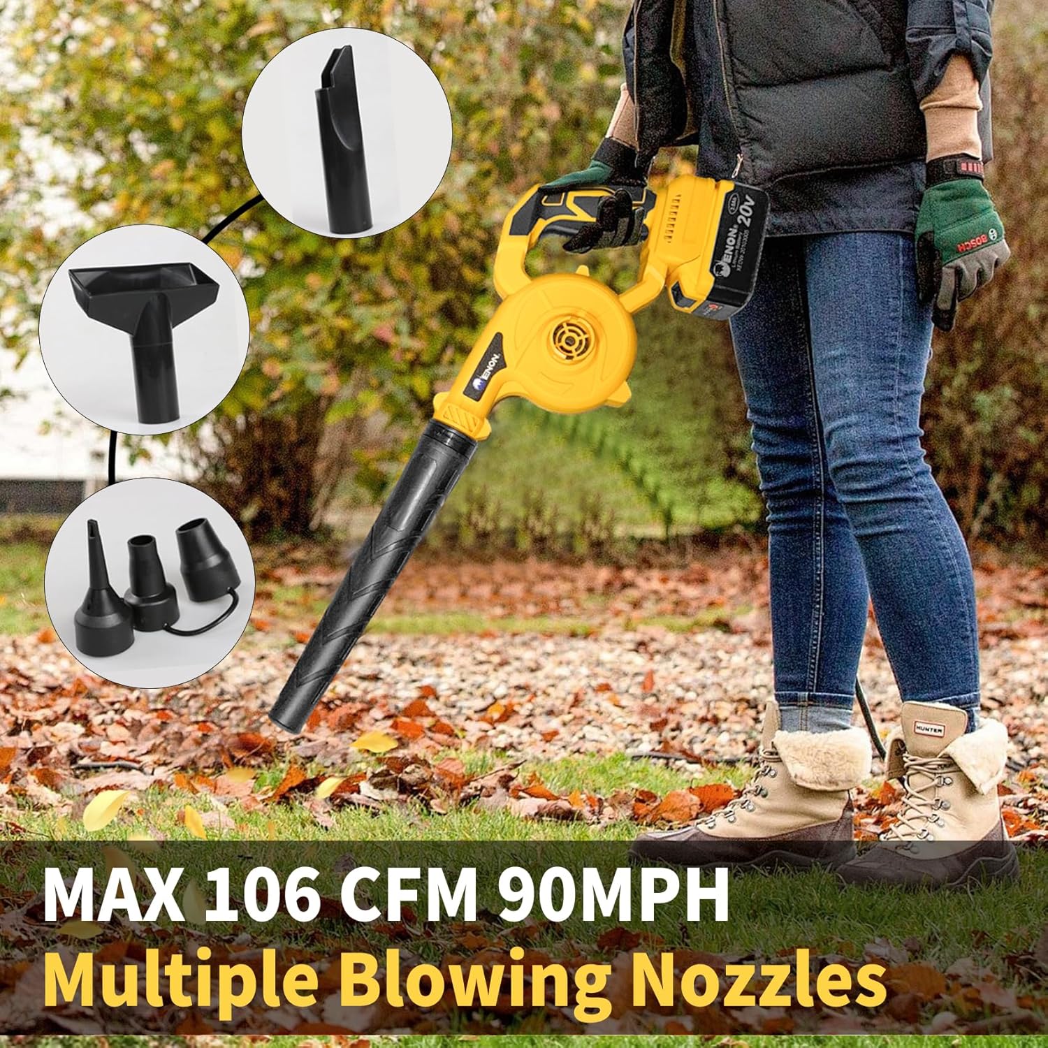 Leaf Blower Cordless for Lawn Care Brushless Hand Blowers with Charger 6 Nozzles 3 Speed Inflation & Deflation Extended Tube 3000 mAh-19000RPM 106CFM Lightweight Battery Powered Electric Leaf Vacuum