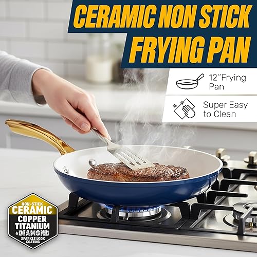 Miniatura 3 de Gotham Steel Juego de utensilios de cocina de cerámica antiadherentes, juego de ollas y sartenes de cerámica antiadherentes con vaporizador y