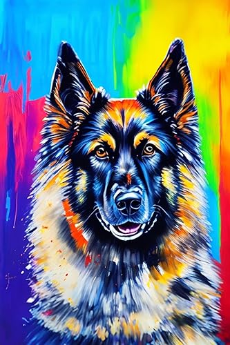 Noche Pintura de diamante 5D para adultos, kit de pintura de diamante de pastor alemán con punto de cruz, adecuado para principiantes, hecho a mano,