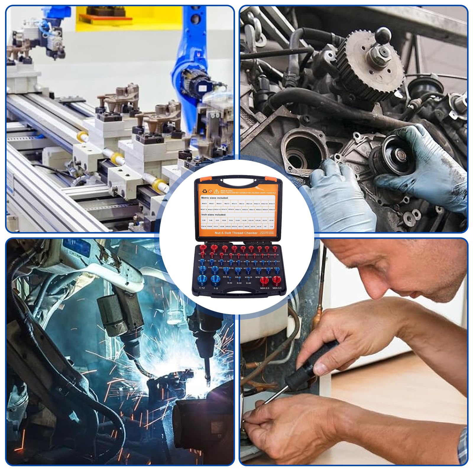 Gewindelehre 44-teiliges Gewindeprüfer-Set für Schrauben & Muttern, Metrisch & Imperial, Aluminiumlegierung Bolzengewindeprüfer Thread Checker Satz für Werkstatt Autoreparatur Präzises Messen