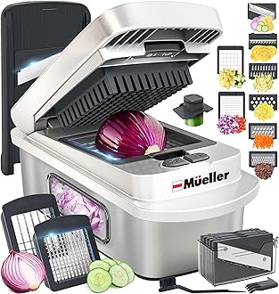 Mueller Pro-Series 8-Blade Stainless Steel Multi Chopper And Slicer, Kitchen Essential, Mincer, Dicer, Cutter, Egg Slicer, French Fry Cutter, Potato Slicer, White Sand/Grey