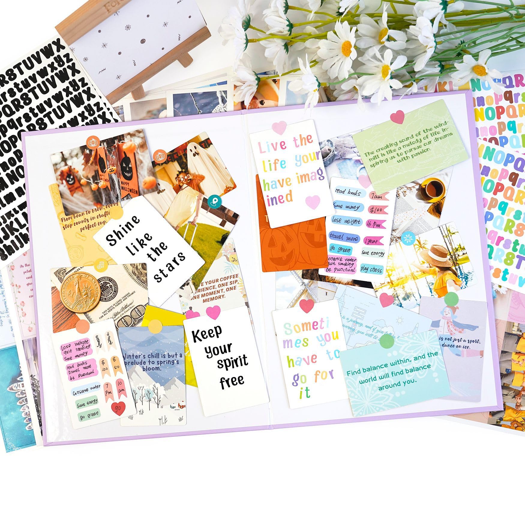 Kit de pizarra de ensueño - Kit Vision Board – 270 Cartas Imágenes + Tablero Laminarte Reutilizable – Kit DIY con Stickers de Letras, Iconos y Etiquetas – 30 Temáticas para Alcanzar Vida Ideal