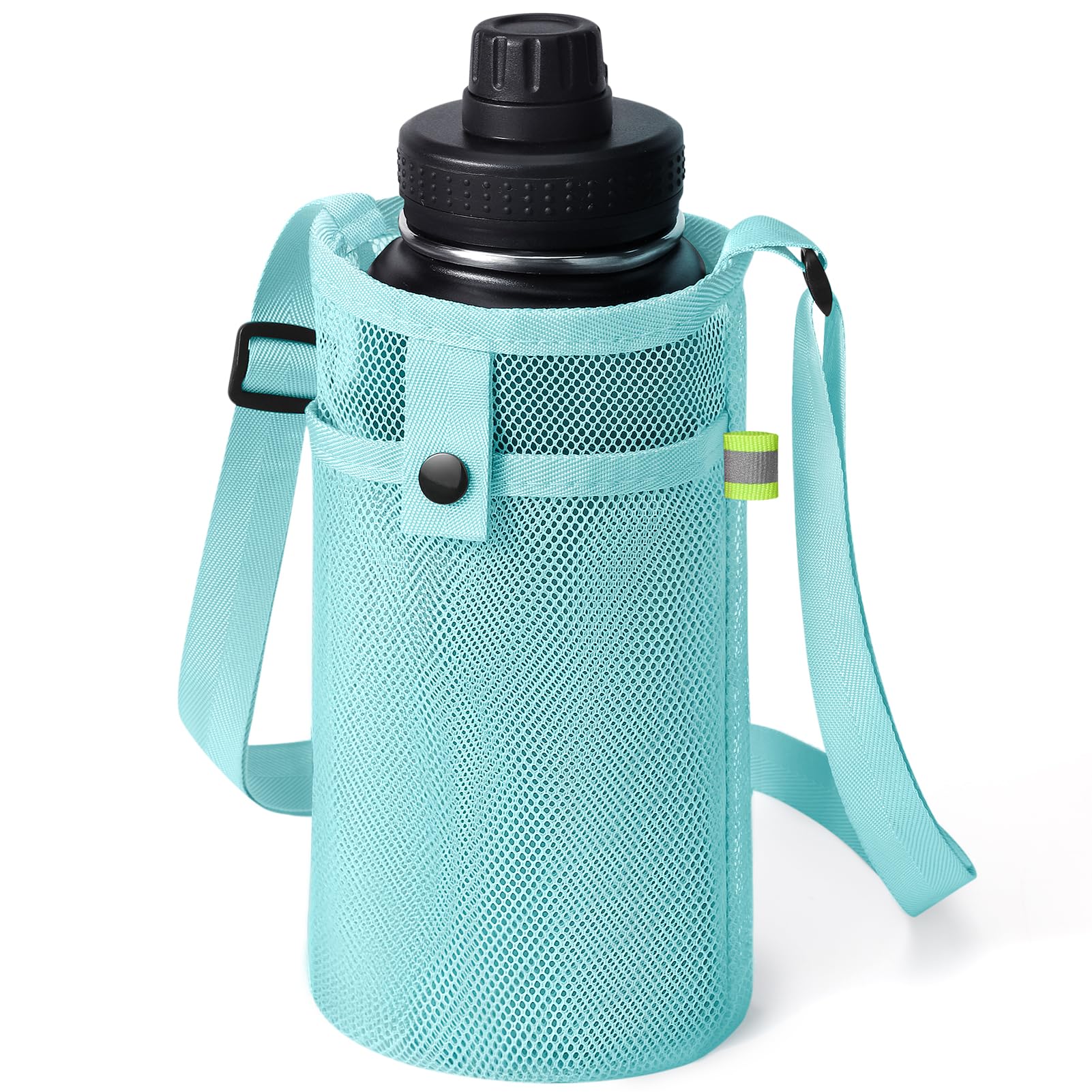 Large Mesh Bottle Holder - Crossbody Sling Bag with Strap and Pocket - Lightweight Carrier for Walking, Sports, Hiking, Camping (Light Blue)