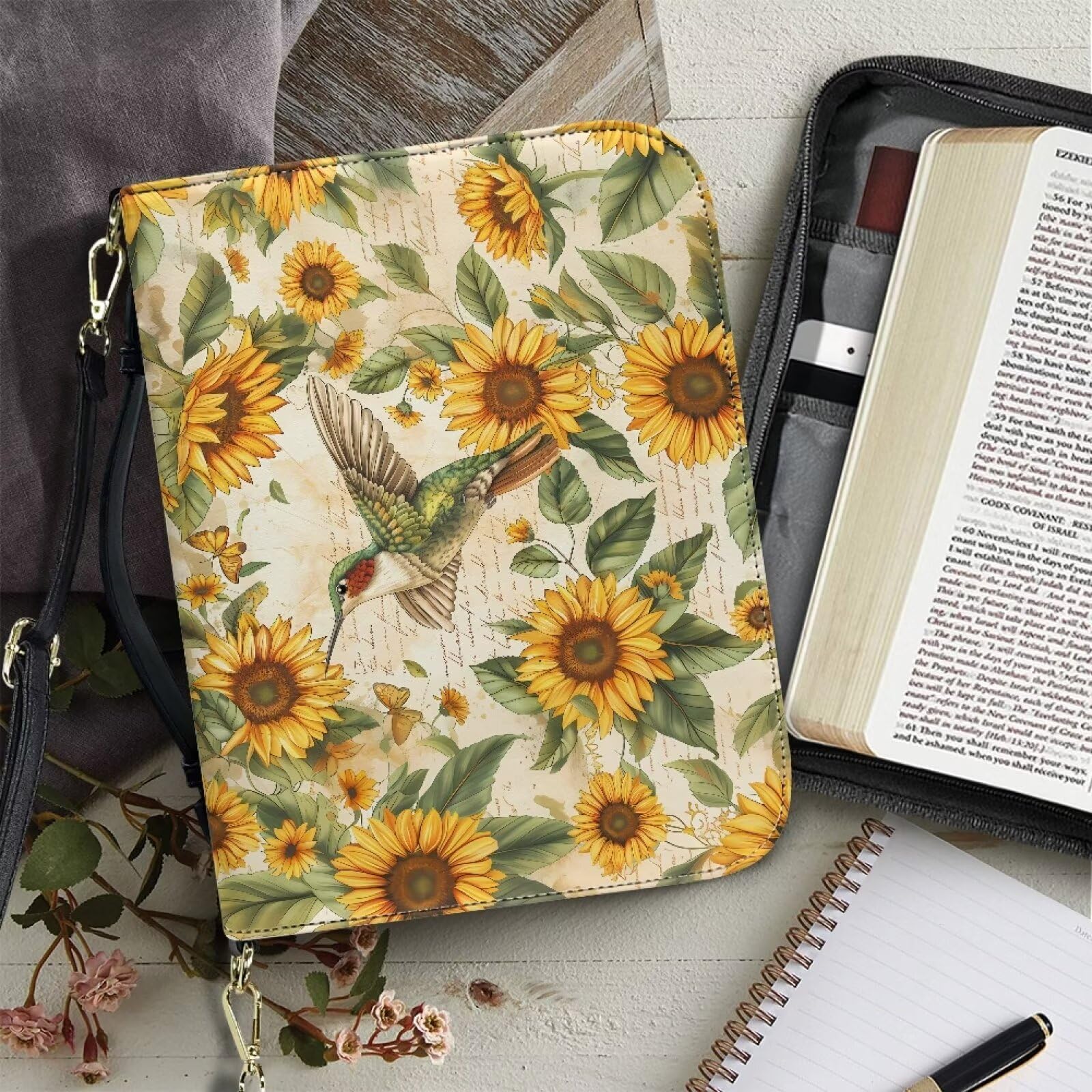 Housse De Bible En Cuir Synthétique - Taille XL Avec Marque-Page - Portefeuille Pour Livre Religieux