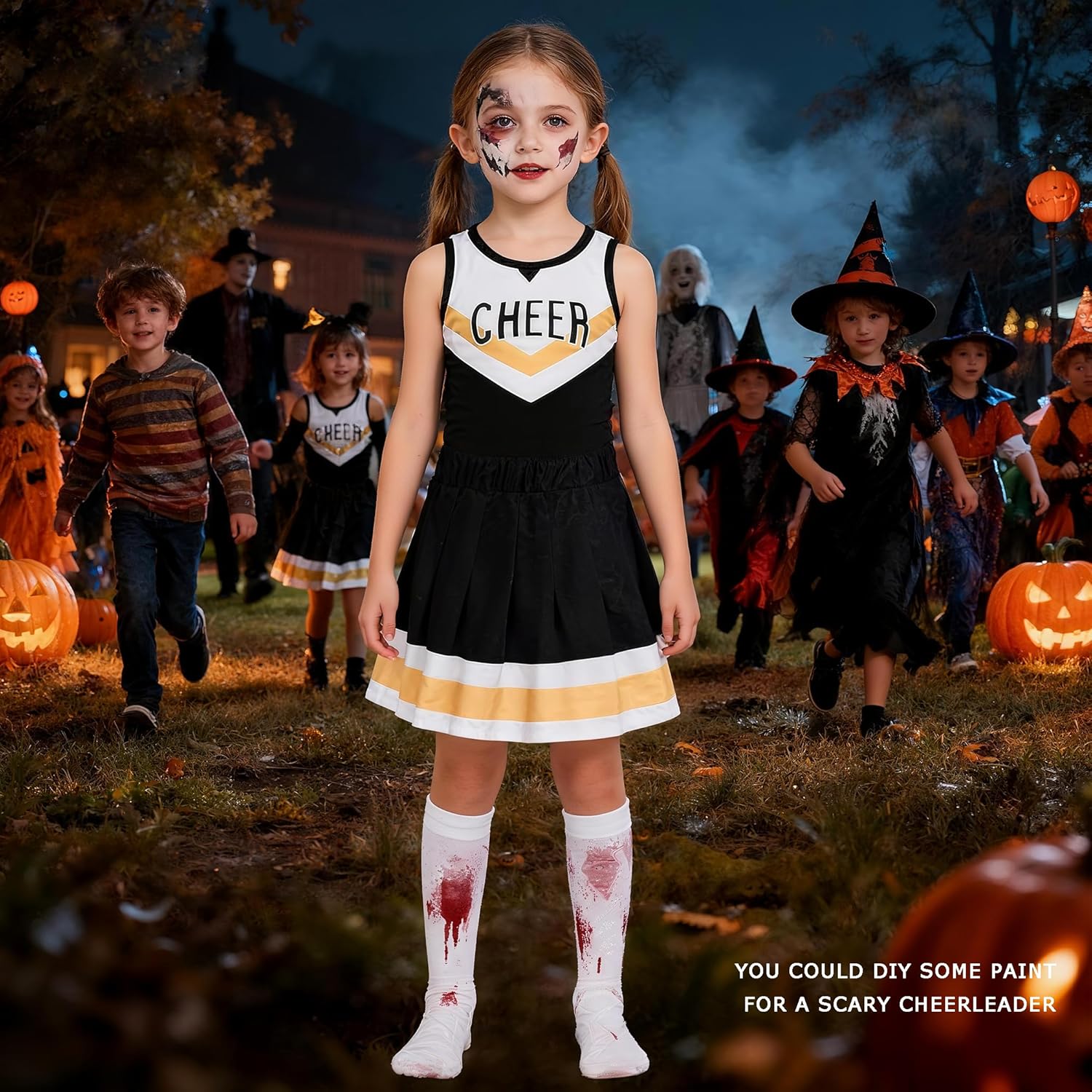 Cheerleader Costume for Girls Black White Cheerleading Outfit For Kids Cheer Up Halloween Dress Up Cheerleader Gifts - Image 2