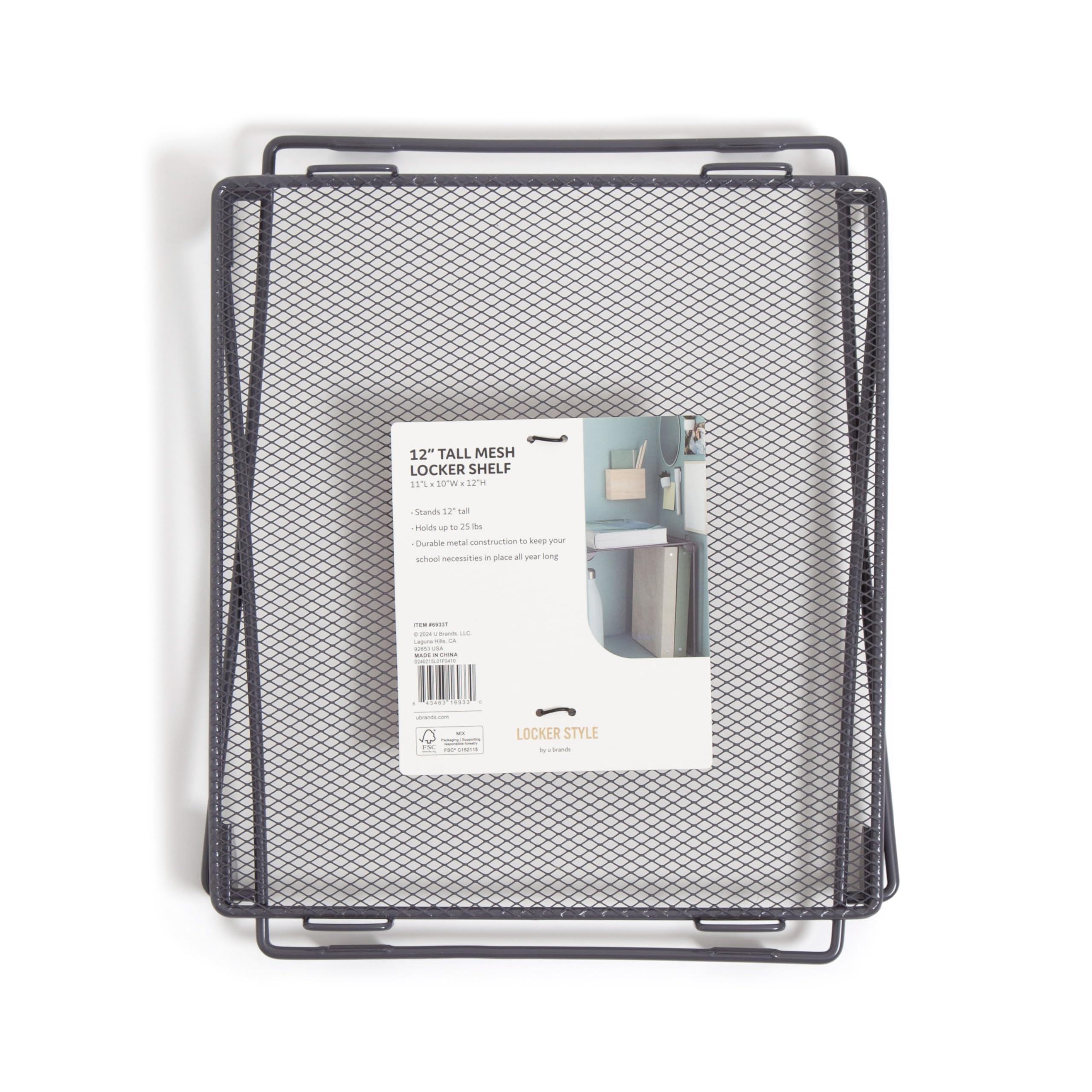 Condition photo showing New/Like New for U Brands Mesh Locker Organizer Shelf, 11" x 10" x 12", Dusty Black, Back to School Essentials, Stackable, Fits Standard Size School Lockers
