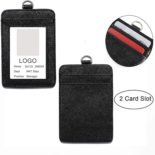 Miniatura 3 de YOUOWO Paquete de 2 soportes para tarjetas de cuero + 2 cordones para el cuello, hebilla desmontable, correa negra para hombres y mujeres, llaves de