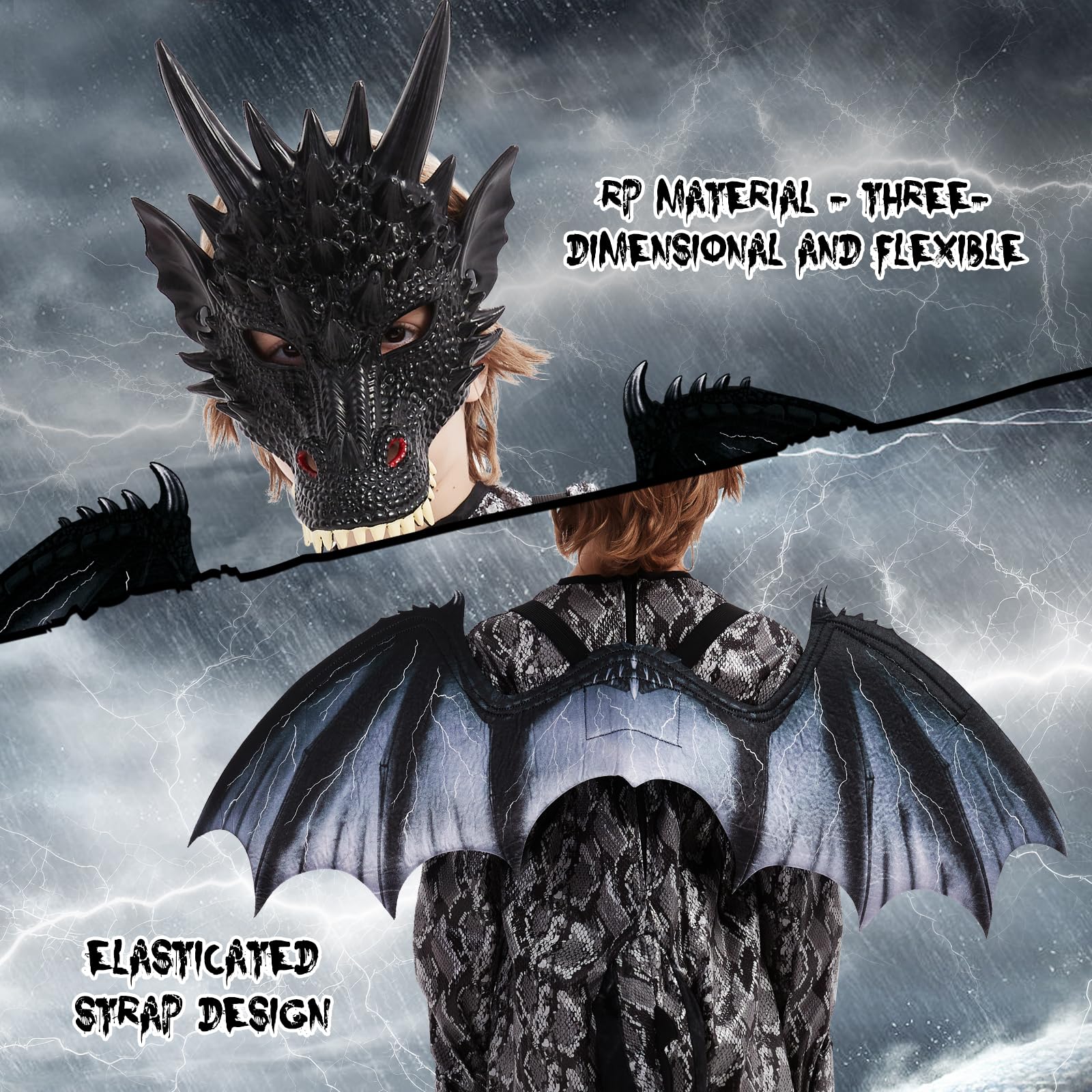 Ulikey Costume da Drago Bambino, Costume Carnevale Ragazzi, con Ali di Drago, Maschera da Drago, Dinosauri per Bambini Blu Rosso, Drago Tute per Bambini Carnevale Halloween Feste Cosplay
