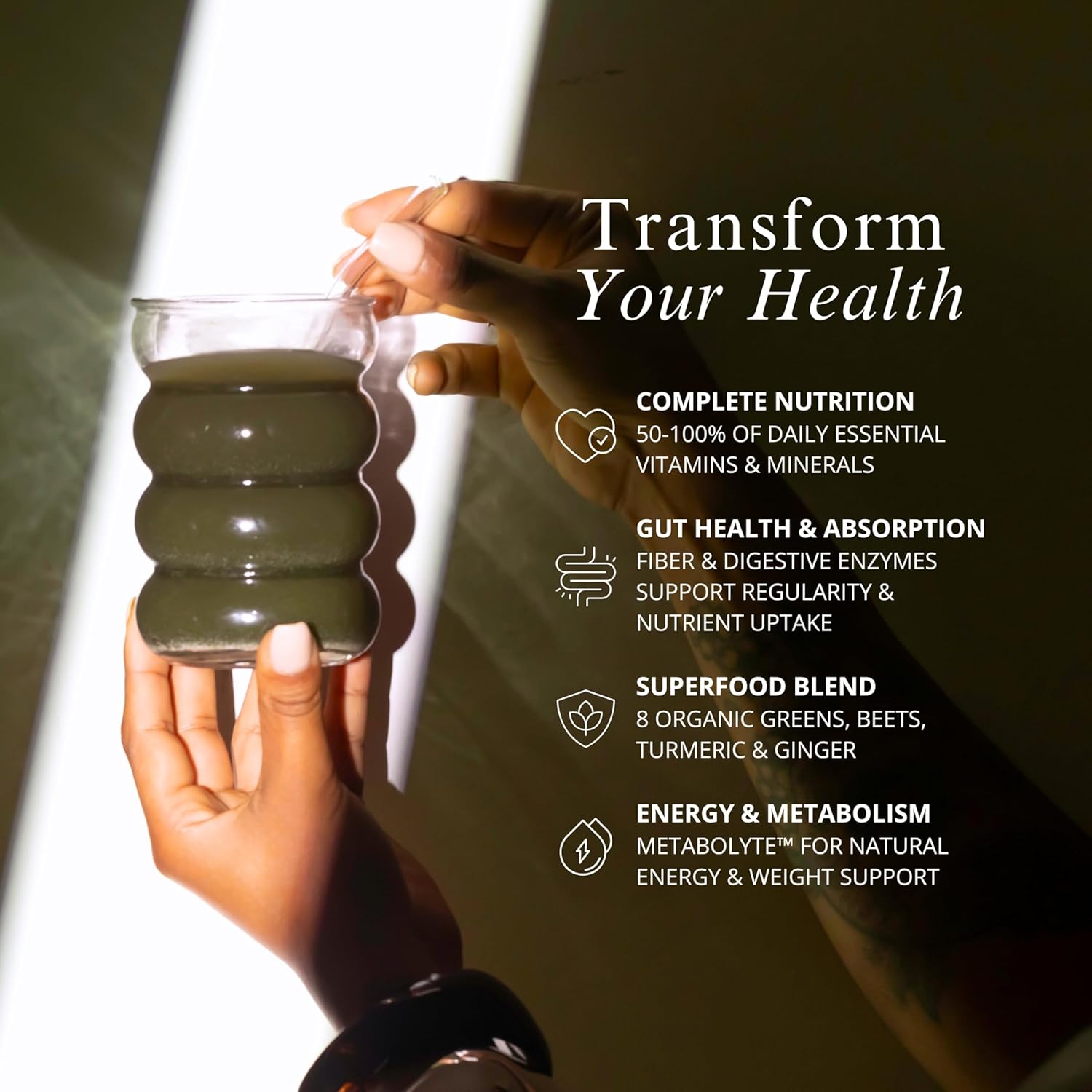 TRU Supplements Greens Complete Superfood Powder with 8 Organic Greens, Ginger, Turmeric, Beets, Fiber & Digestive Enzymes, Superfood Drink Mix for Natural Energy, Digestion & Wellness, 24 Servings - Image 5