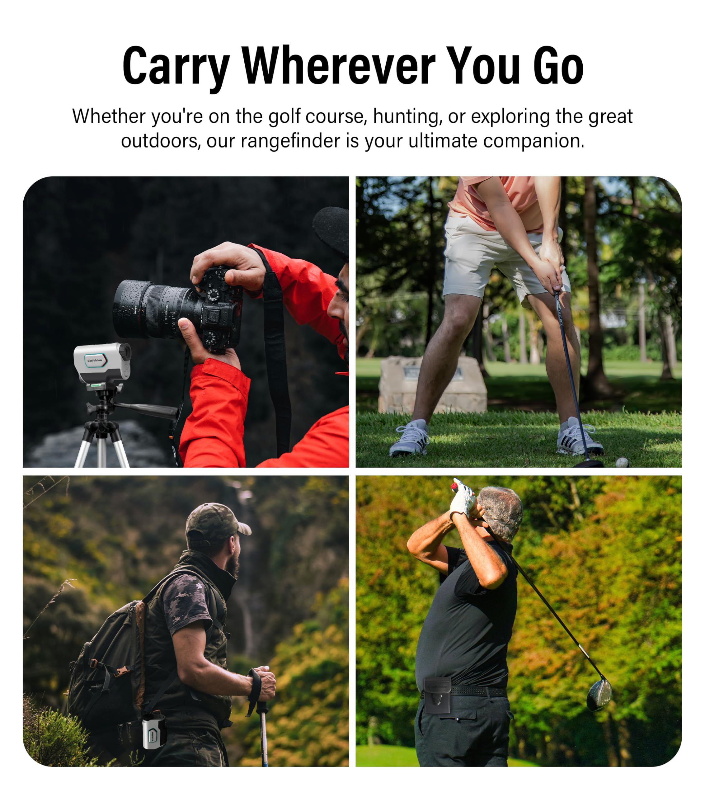CoxiVisionTélémètre avec Pente, Golf et Chasse, télémètre Haute précision de 1 300 mètres, grossissement 6X, Vibration de Verrouillage du Drapeau, Mode Arc/Fusil, Mesure de la Pente