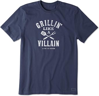 Life is Good Mens Crusher Tee Shirt, Short Sleeve Cotton Graphic T-Shirts, Grillin Like a Villain