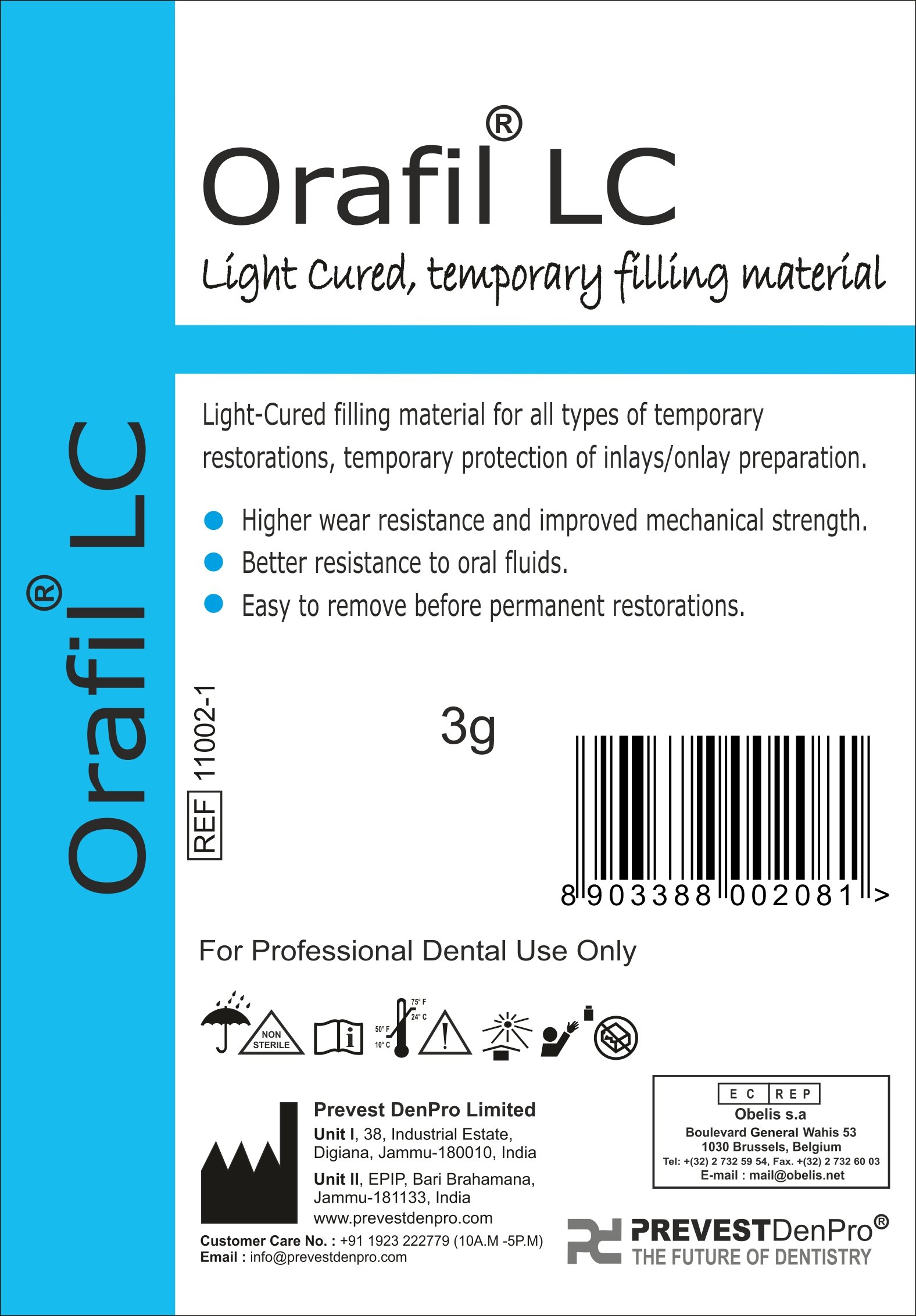 Prevest DenPro Orafil LC Light Cured,Temporary Filling Material - 3g