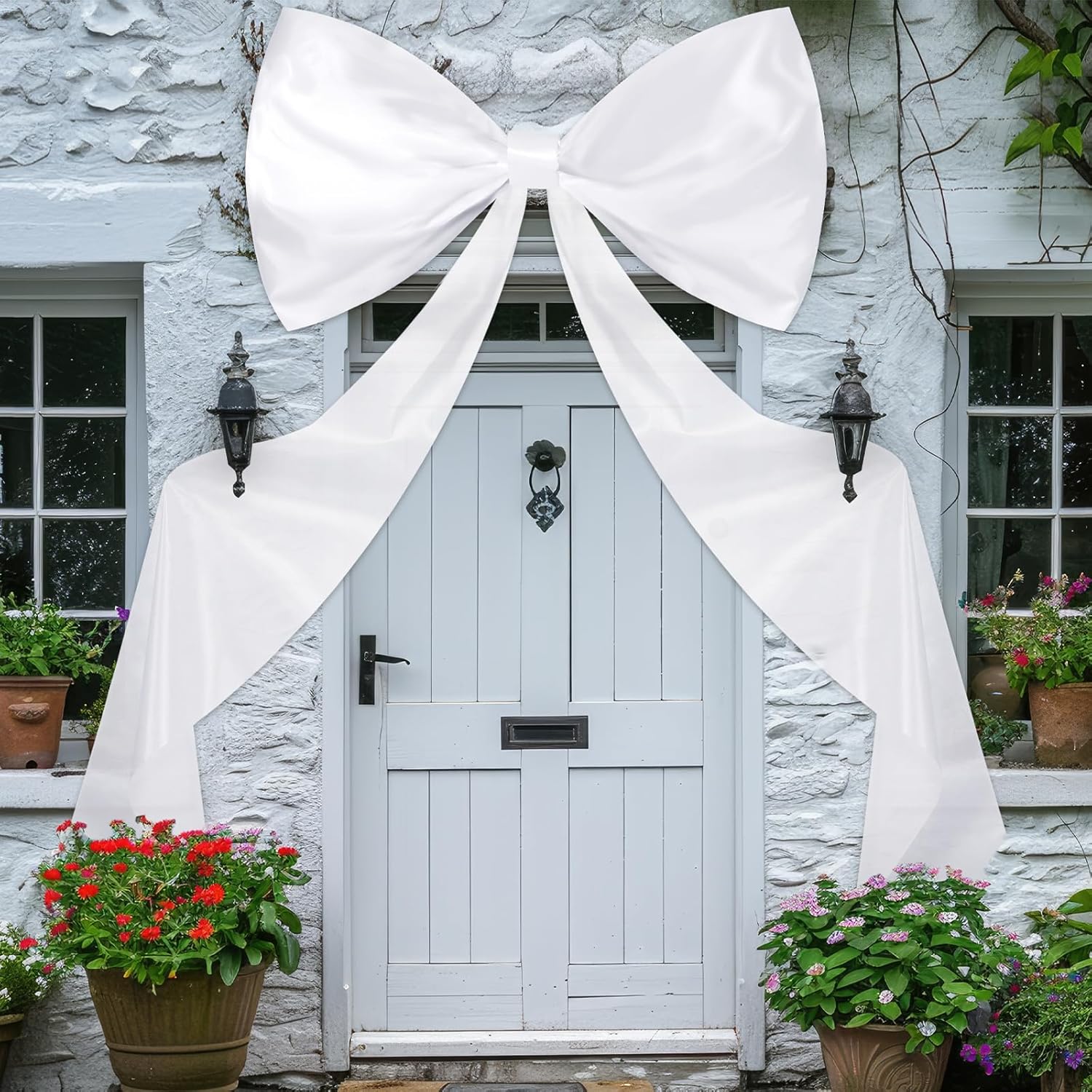 Wavwavw 6.33 Ft Giant Pink Bow Decoration Extra Large Satin Bow with Long Streamers Huge Decorative Bows Oversized Gift Wrapping for Fireplace Mirror Wall Tree Arch Wedding Decor(White)