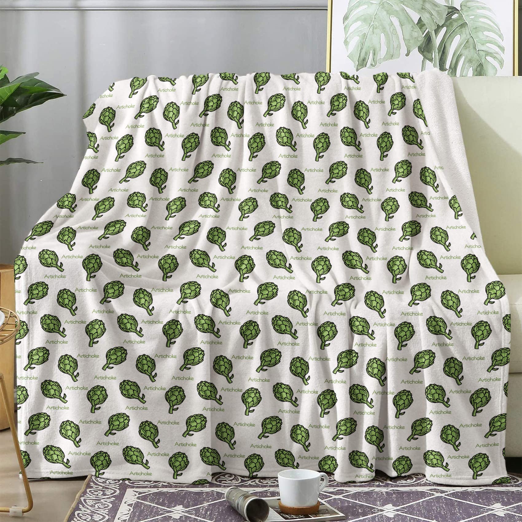 Plaid légume couverture polaire 200x200 BUKITA vert en flanelle pour canapé et lit