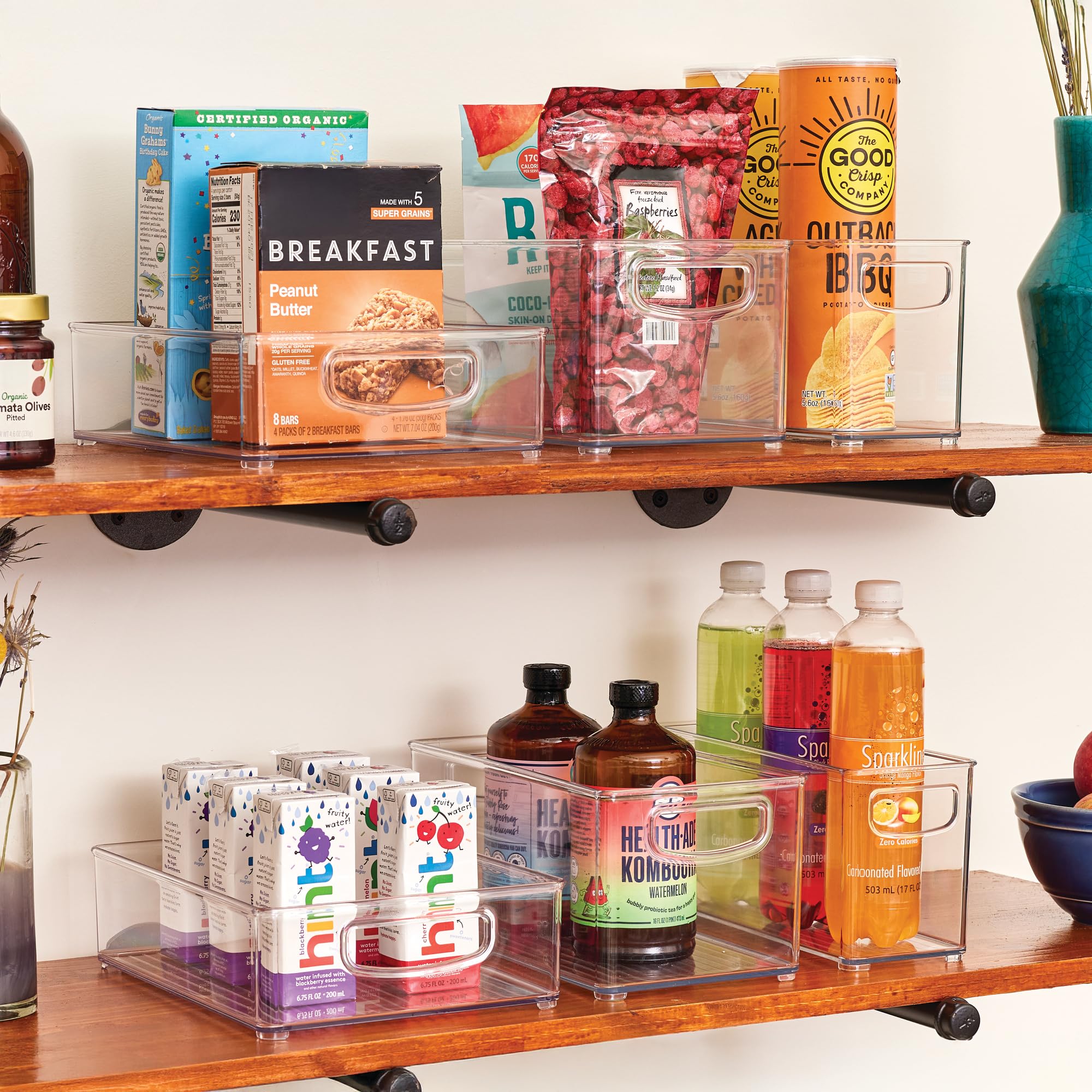 iDesign 6er Set kleine stapelbare Aufbewahrungsbehälter aus recyceltem Kunststoff mit integrierten Griffen für die Küche, den Kühlschrank, Gefrierschrank - Verschiedene Größen, klar