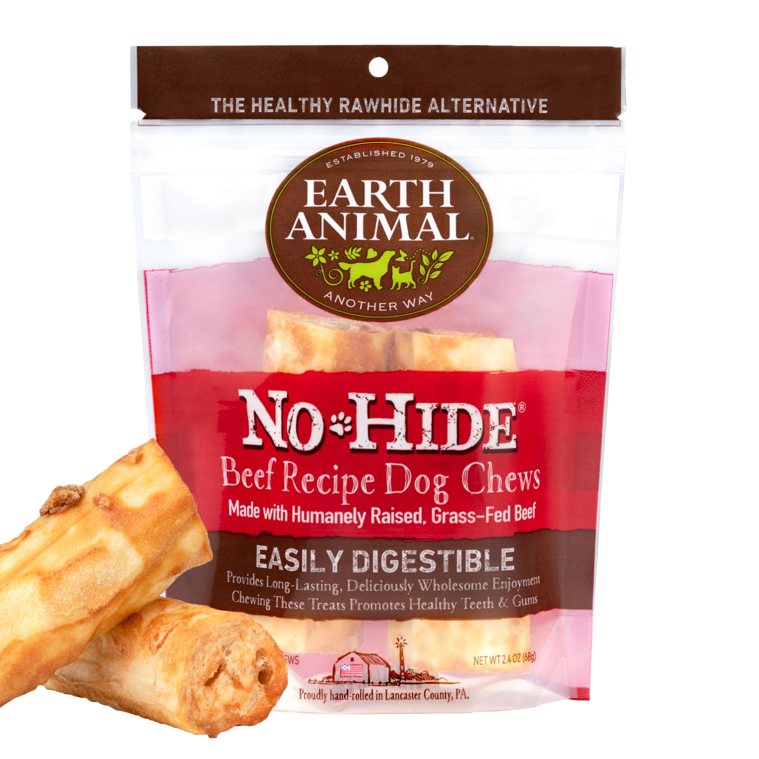 Earth Animal No Hide Small Leckerli mit Rindfleischgeschmack, natürlich, ohne Rohhaut; Langlebige Leckerli für Hunde – Leckerli für Hunde Kleiner Rassen (2 Kausnacks für Hunde)