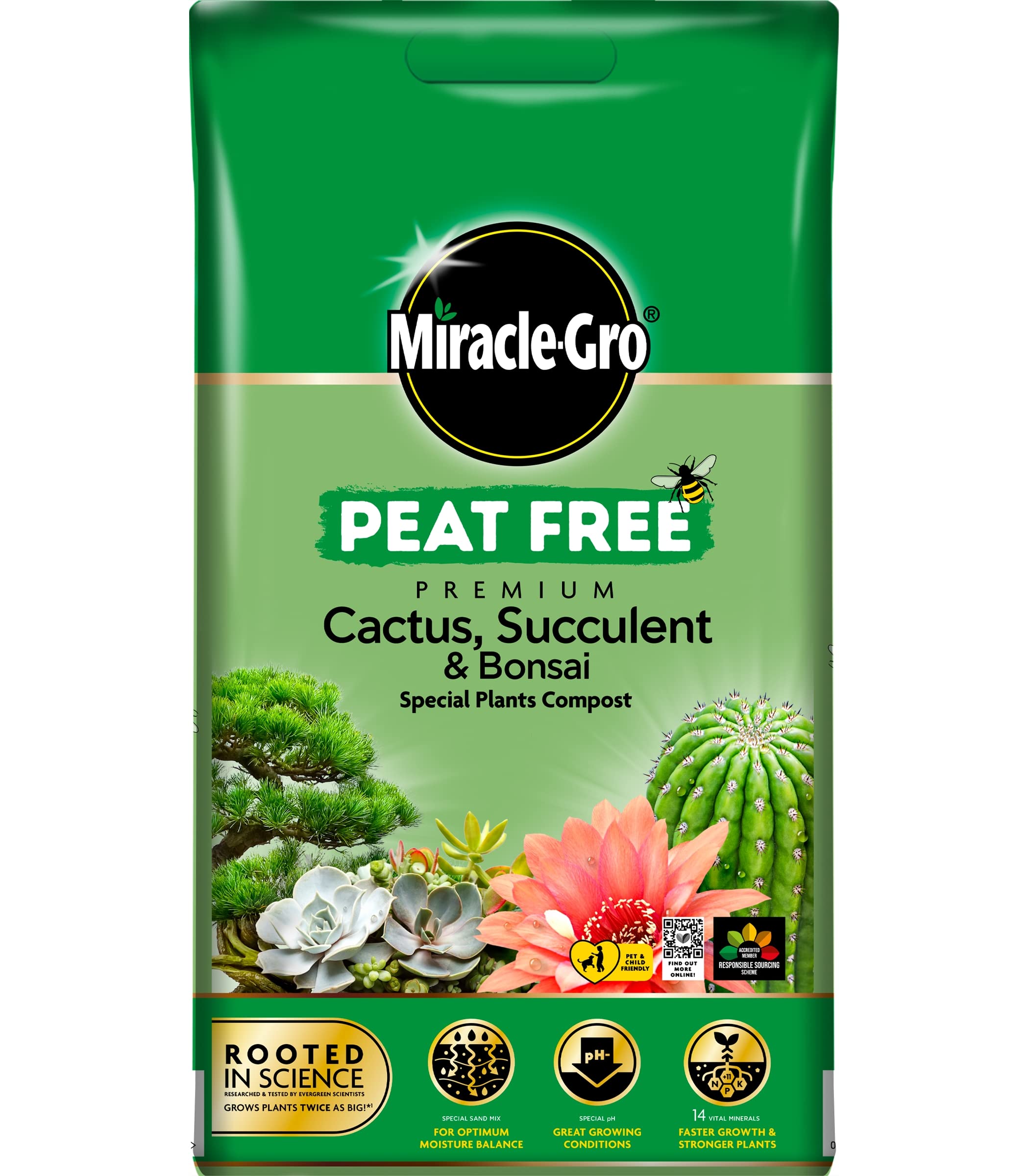 10L Cactus, Succulent & Bonsai Premium Compost, Peat Free, Fertiliser Mix for Healthy Growth, Ideal for Indoor and Outdoor Plants