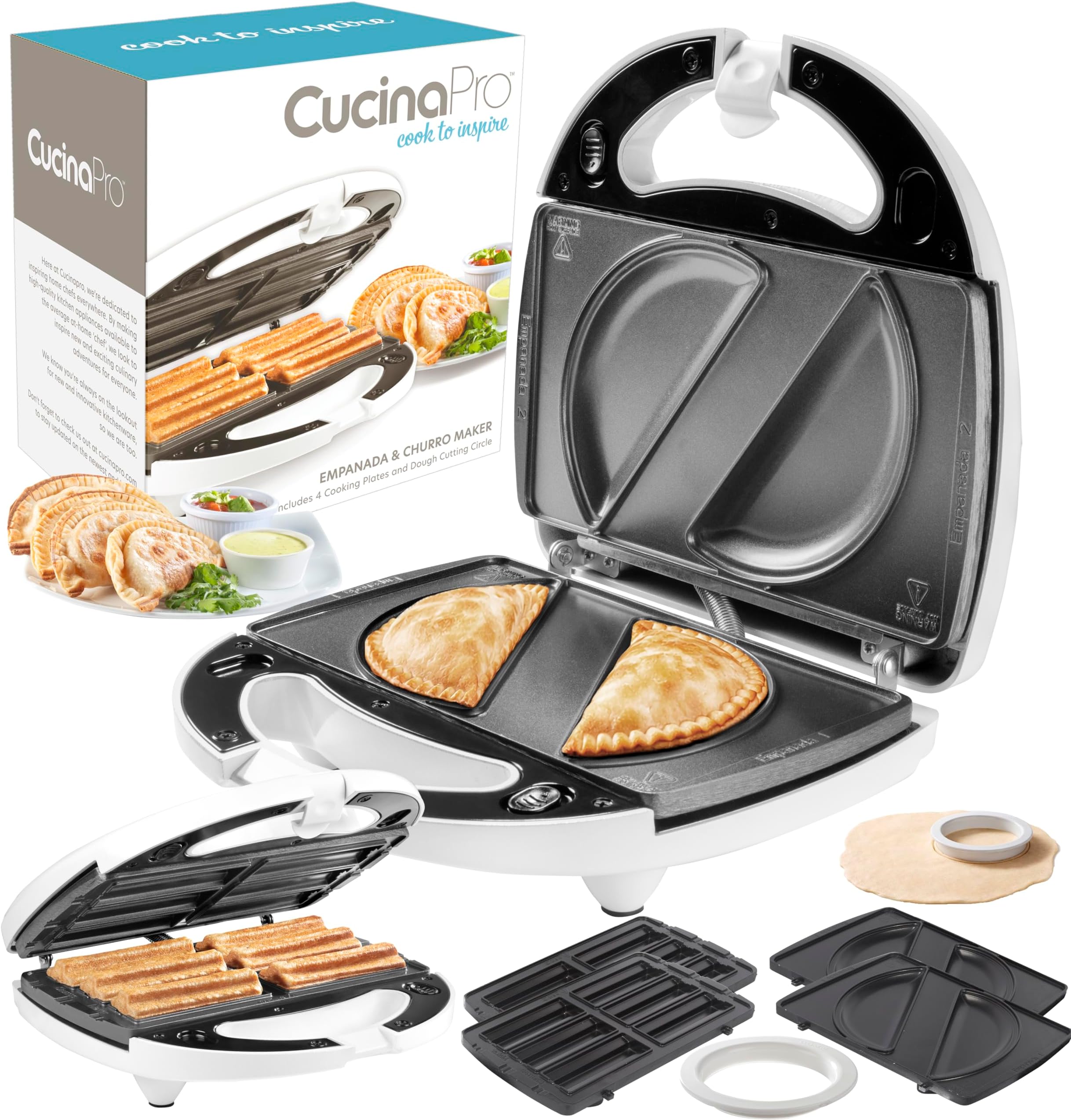 Empanada and Churro Maker Machine- Cooker w 4 Removable Plates- Easier than Empanada Press or Churro Press