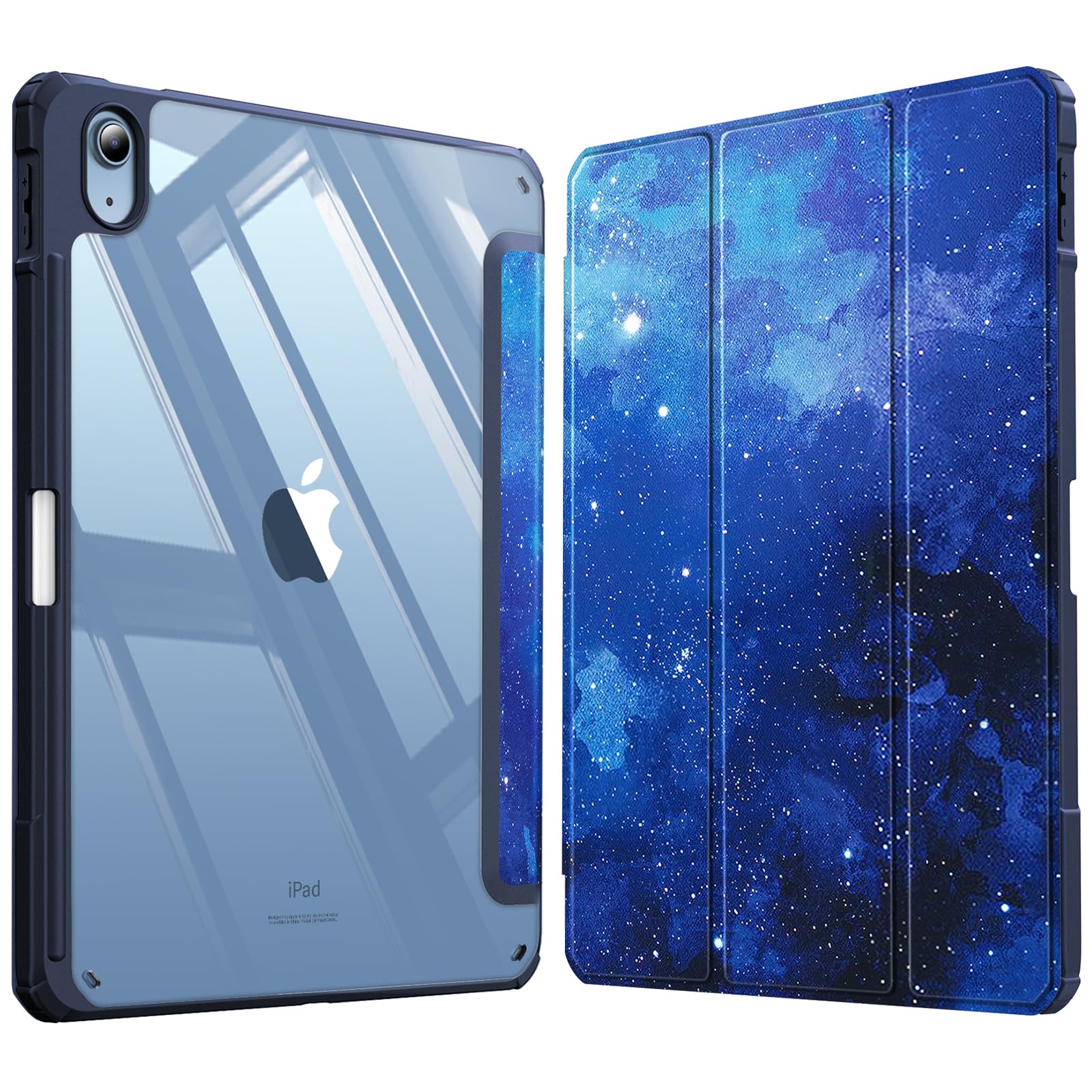 Fintie Hybrid Hülle für iPad (A16) 11 Generation 11 Zoll 2025, iPad 10 Generation 10.9 Zoll 2022 mit Stifthalter - Stoßfeste Schutzhülle mit transparenter Hartschale auf der Rückseite,Sternenhimmel