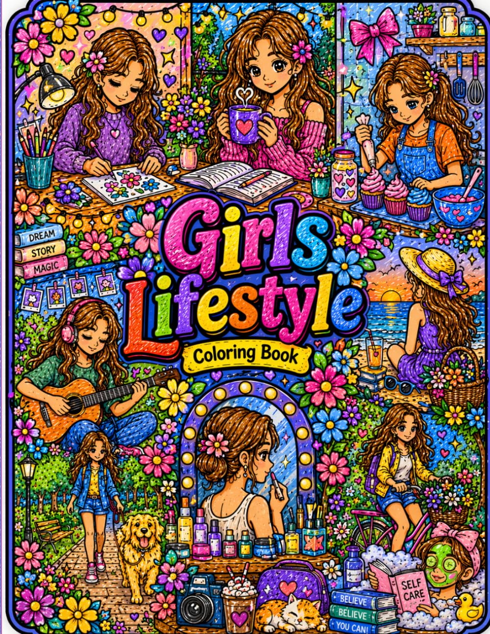 Girls Lifestyle Coloring Book: 50 Aesthetic & Stylish Coloring Pages for Teens