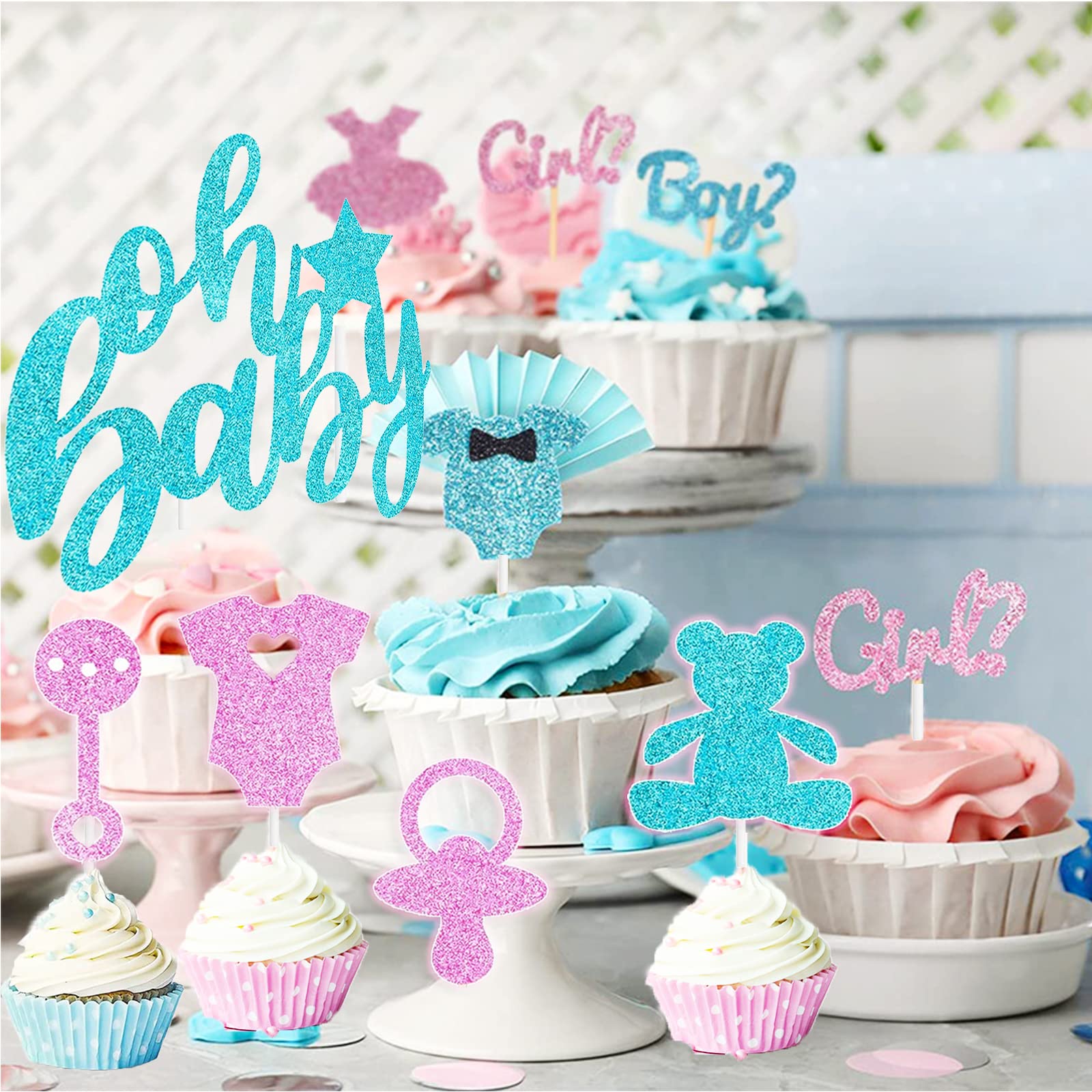 48 Stück „Oh Baby“ Cupcake-Topper – Rosa Glitzer-Deko Für Babyparty & Geschlechtsenthüllung