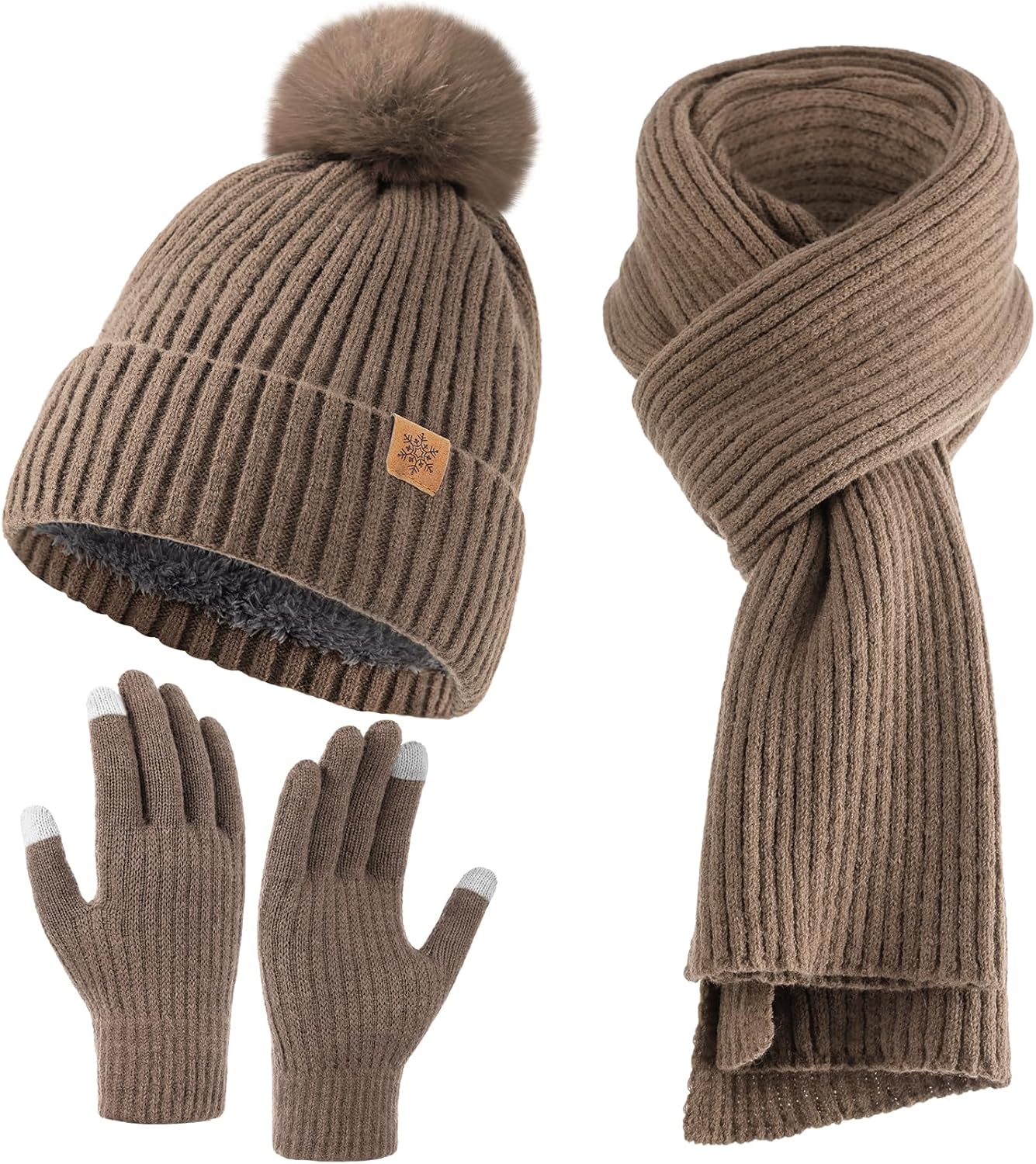 Passionbility Womens Winter Beanie Hat Scarf Gloves Set, Knitted Scarf and Hat Touchscreen Gloves Gift for Women 3 in 1 Set