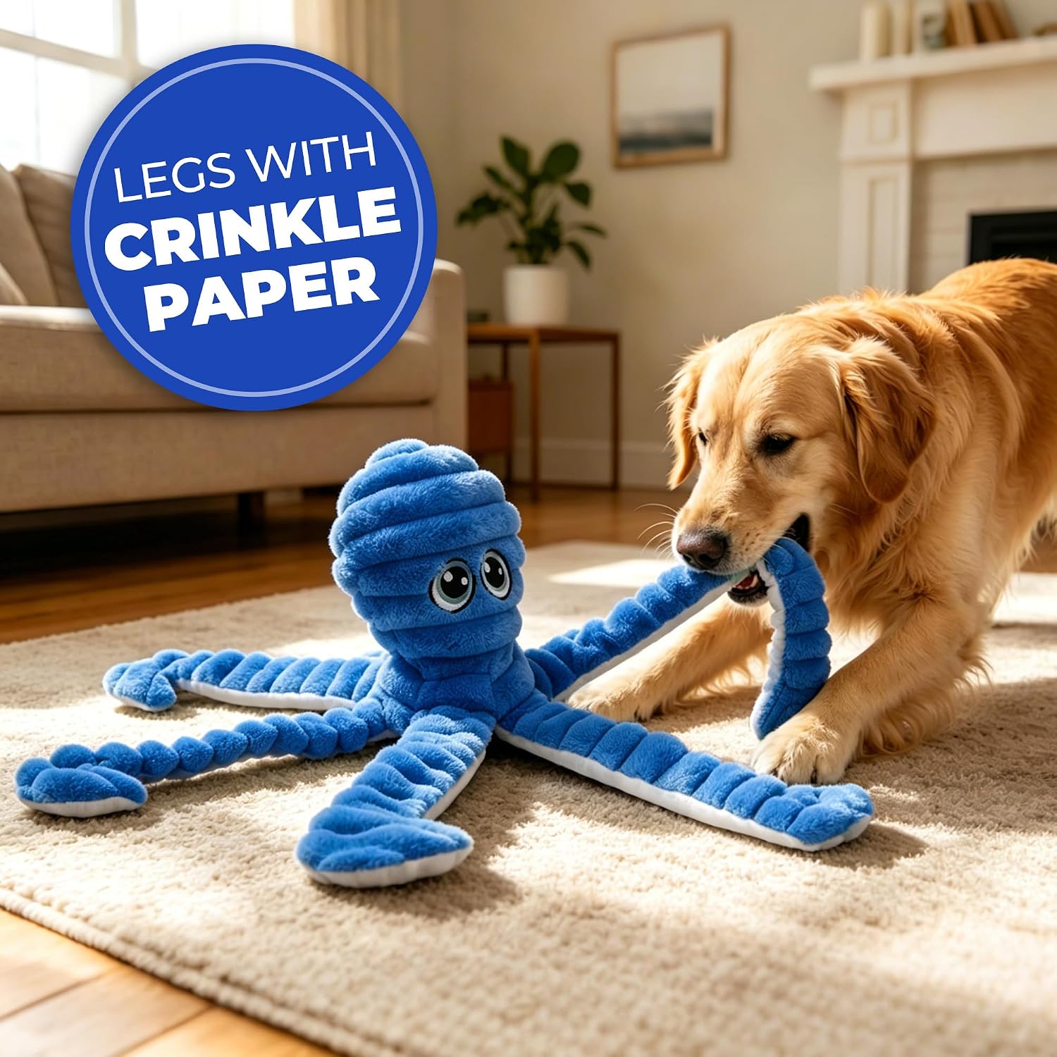 PrimePets Squeaky Dog Toys for Large Dogs, 27" Extra Large Octopus Dog Toy | Interactive Plush Chew Toy to Keep Them Busy for Small Medium Large Dogs, Tug of War Pet Toys, Blue