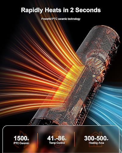 Miniatura 6 de Calentador de espacio, calentadores eléctricos de 1500 W, cerámica PTC, portátil para interiores, llama 3D, temporizador de 12 horas, control