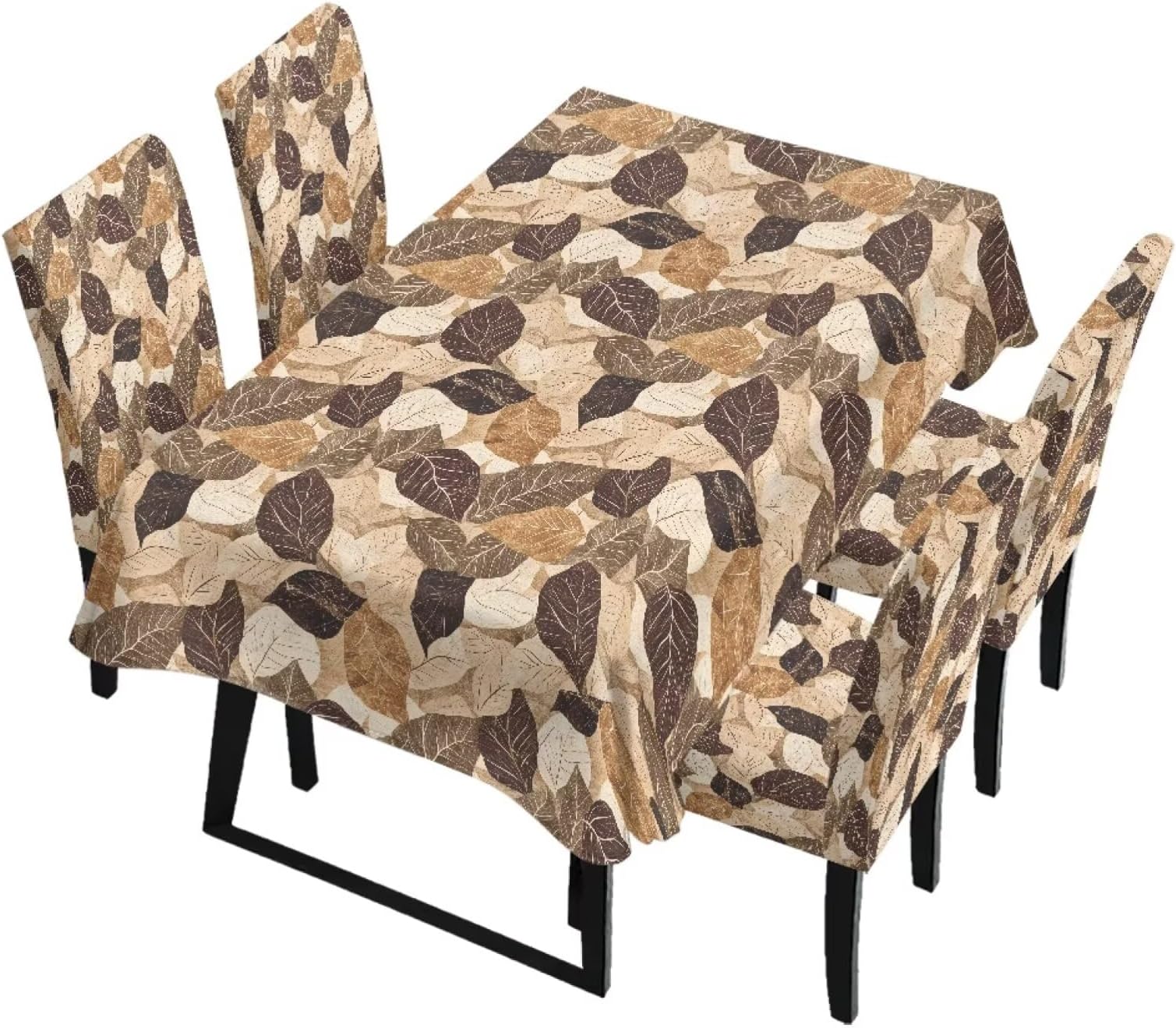 Retro Leaf Print Rectangle Tablecloth Stretch Dining Chair Slipcovers Anti-Dust Chair Cover Washable Table Cloth Soft Furniture Protector Cover, 5 Pcs