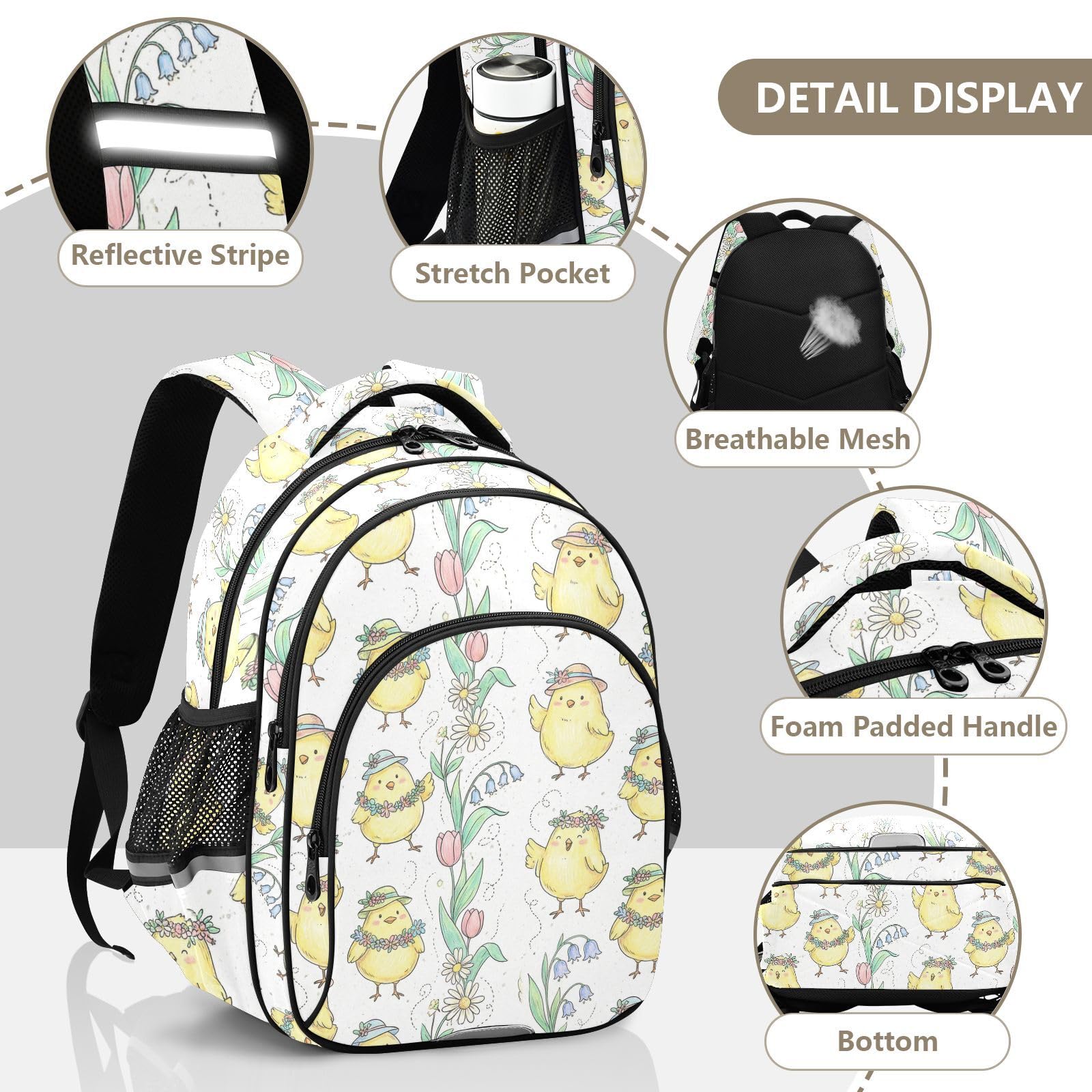 KLL Czysty design plecak dla nastolatek torba szkoła dzieci podróż plecak ręcznie rysowane wielkanocne pisklęta bezszwowy wzór