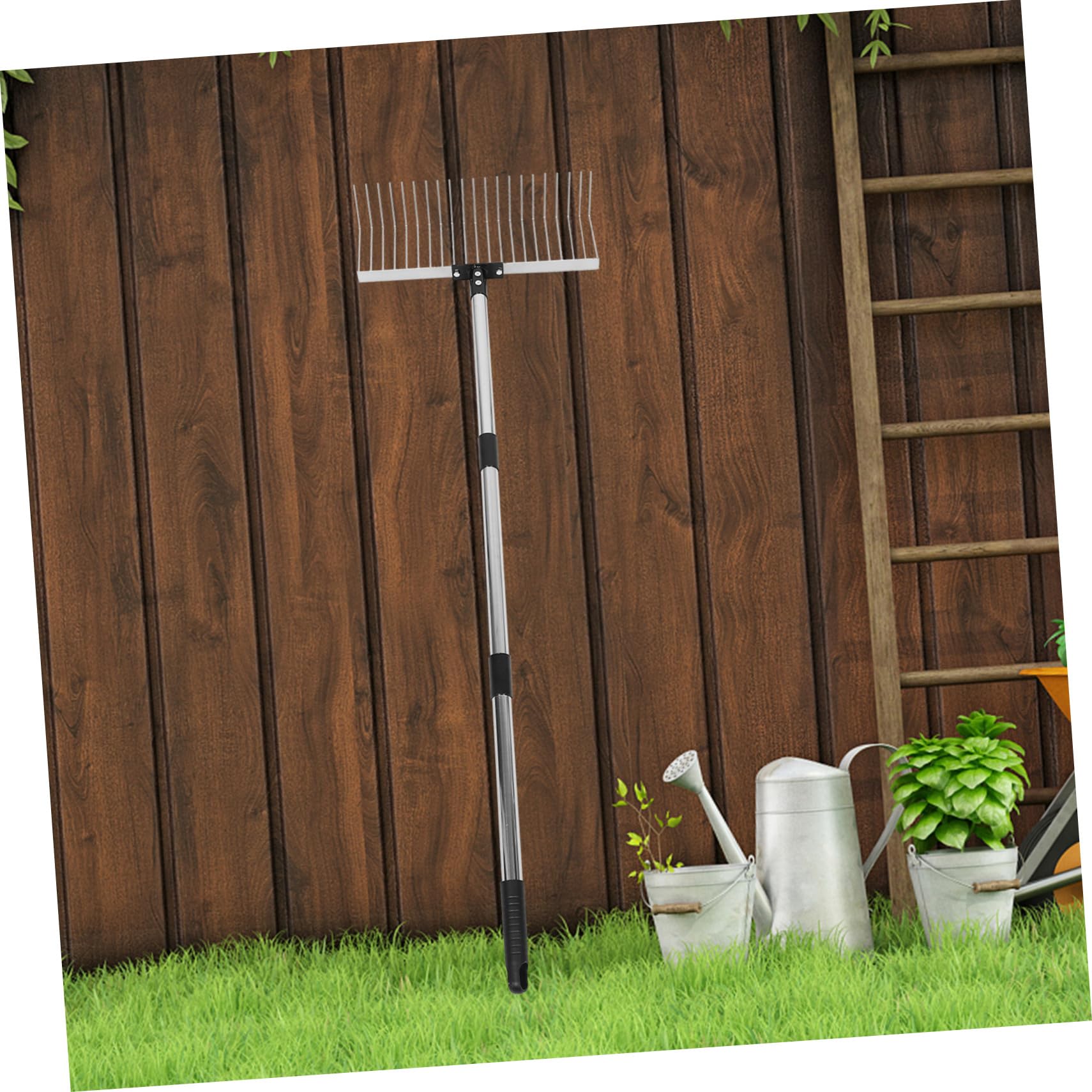 GANAZONO Garden Rake Dientes Desmontable con Mango de Acero Inoxidable Herramienta para Jardinería Recoger Nivelar Suelo y Labranza Rastrillo de Césped Resistente para Jardines Pequeños y