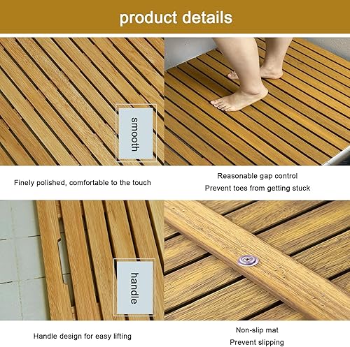 Miniatura 2 de Tapete de baño de bambú de aceite de cera de madera, rectangular, tapete de bambú multiusos, tapete de ducha antideslizante, diseño de listones,