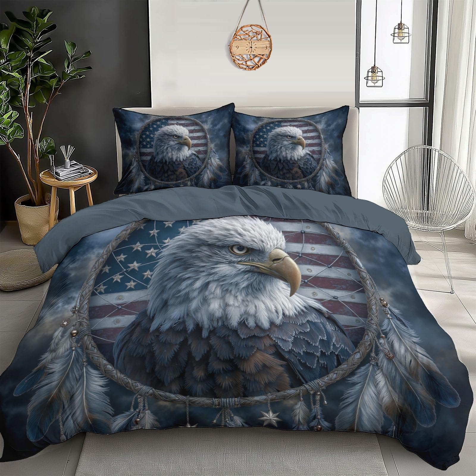 Housse de couette avec fermeture éclair motif attrape-rêves et aigle 220x240cm