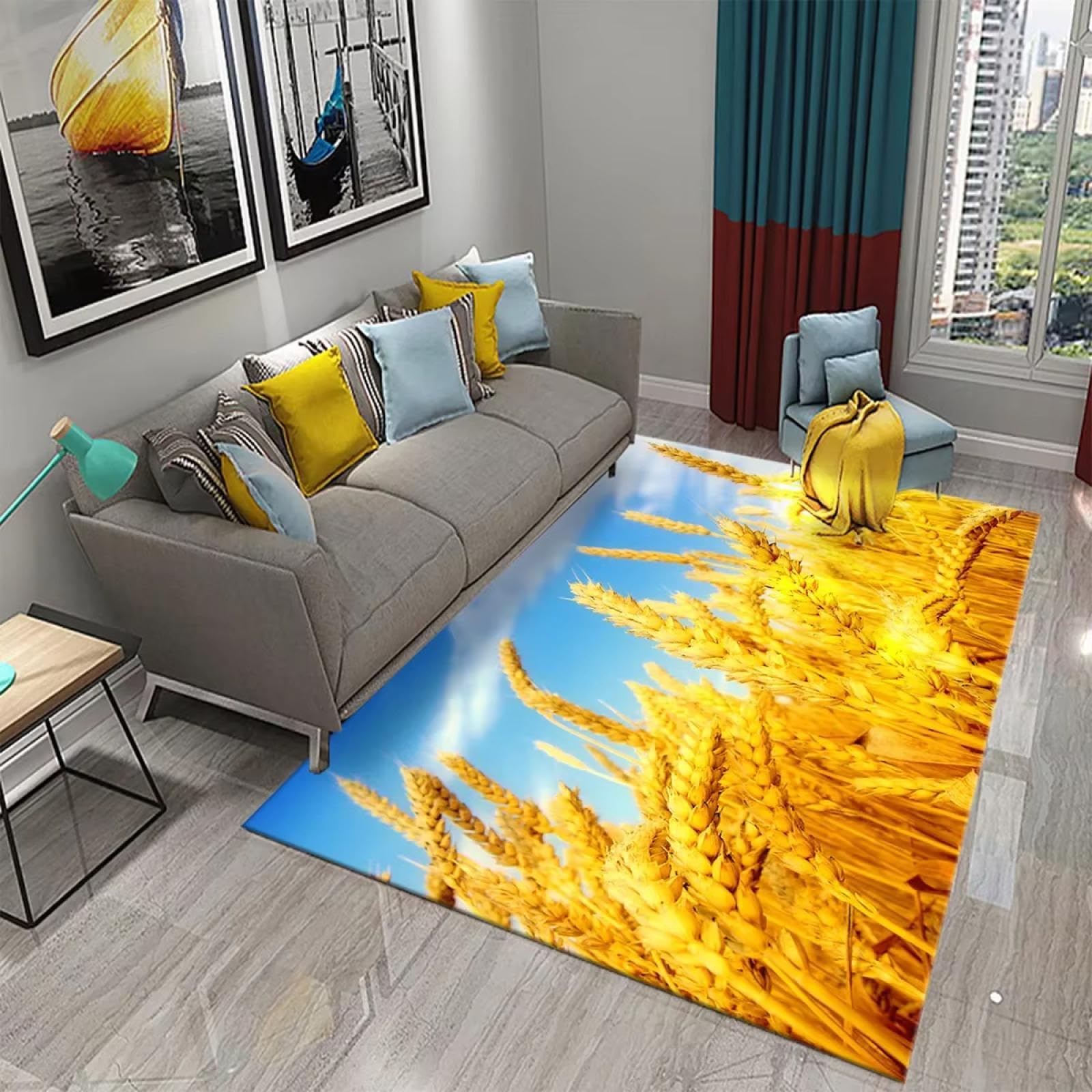 Tapis de luxe motif paysage rustique 180x250cm pour décoration de chambre haute densité