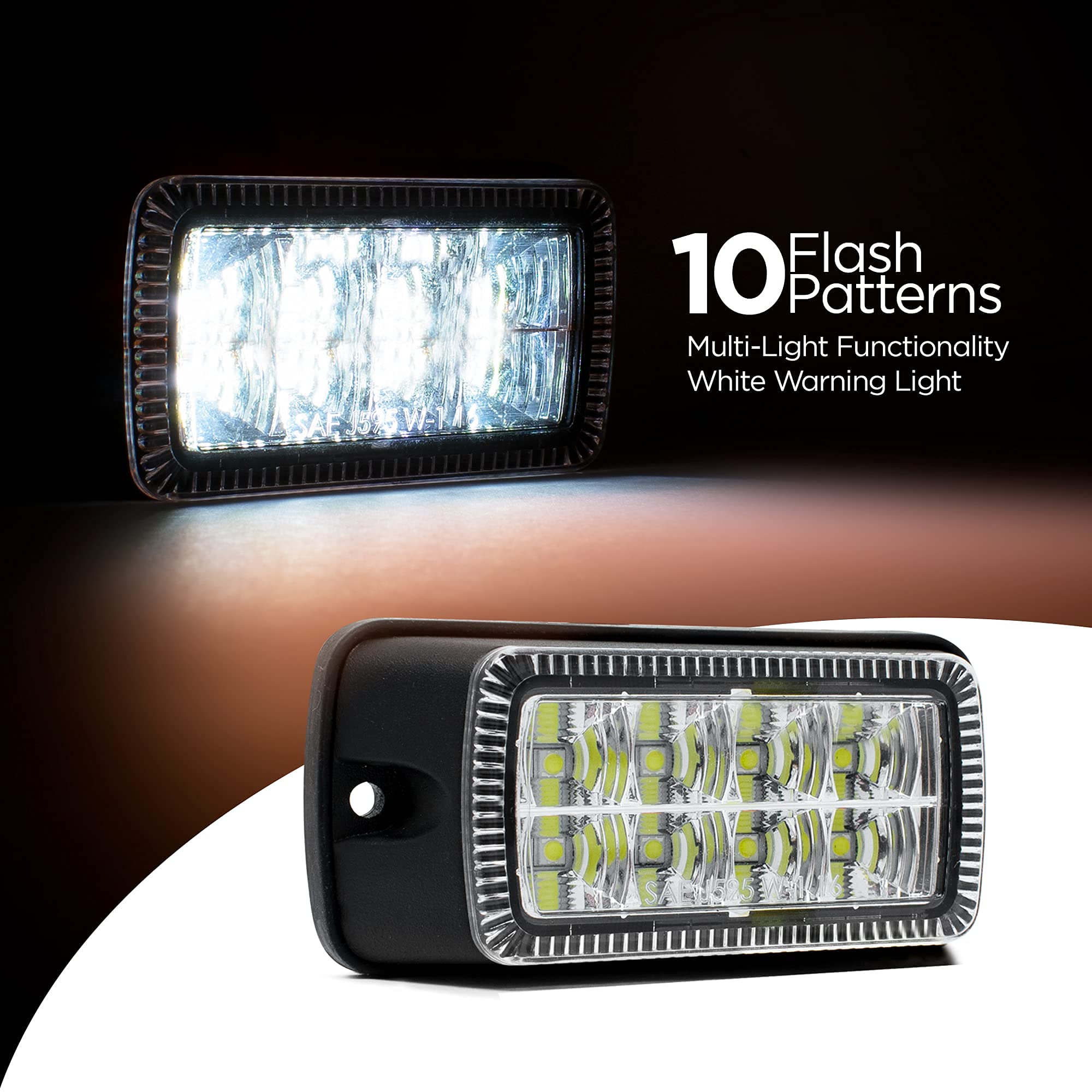 Pro Led 389C White Warning Light, 10 Flash Patterns, Multi-Light Functionality, 10-30 Volts DC