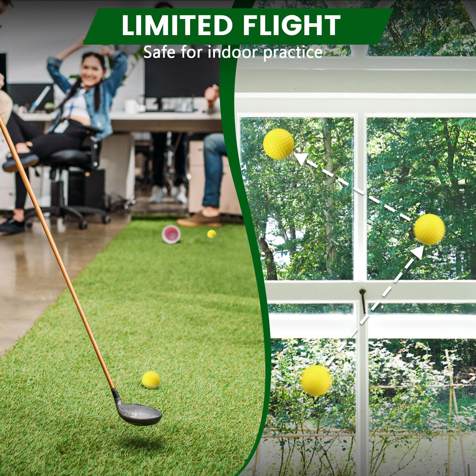 Junkin Schaumstoff-Golfbälle, 42 mm, PU-Übungsball, Trainingsball für den Innen- und Außenbereich, echtes Gefühl, begrenzte Flugübungsbälle für Swing-Chipping, Putting, Hinterhof, Käfig, 300 Stück