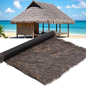 Artificial Thatch Straw Roof Roll, Fire-Resistant Synthetic Thatch Tiki Bar Hut,Maintenance-Free Fencing decking,Mexican Party Sunshade0.5 * 5m1.6 * 16.4ft