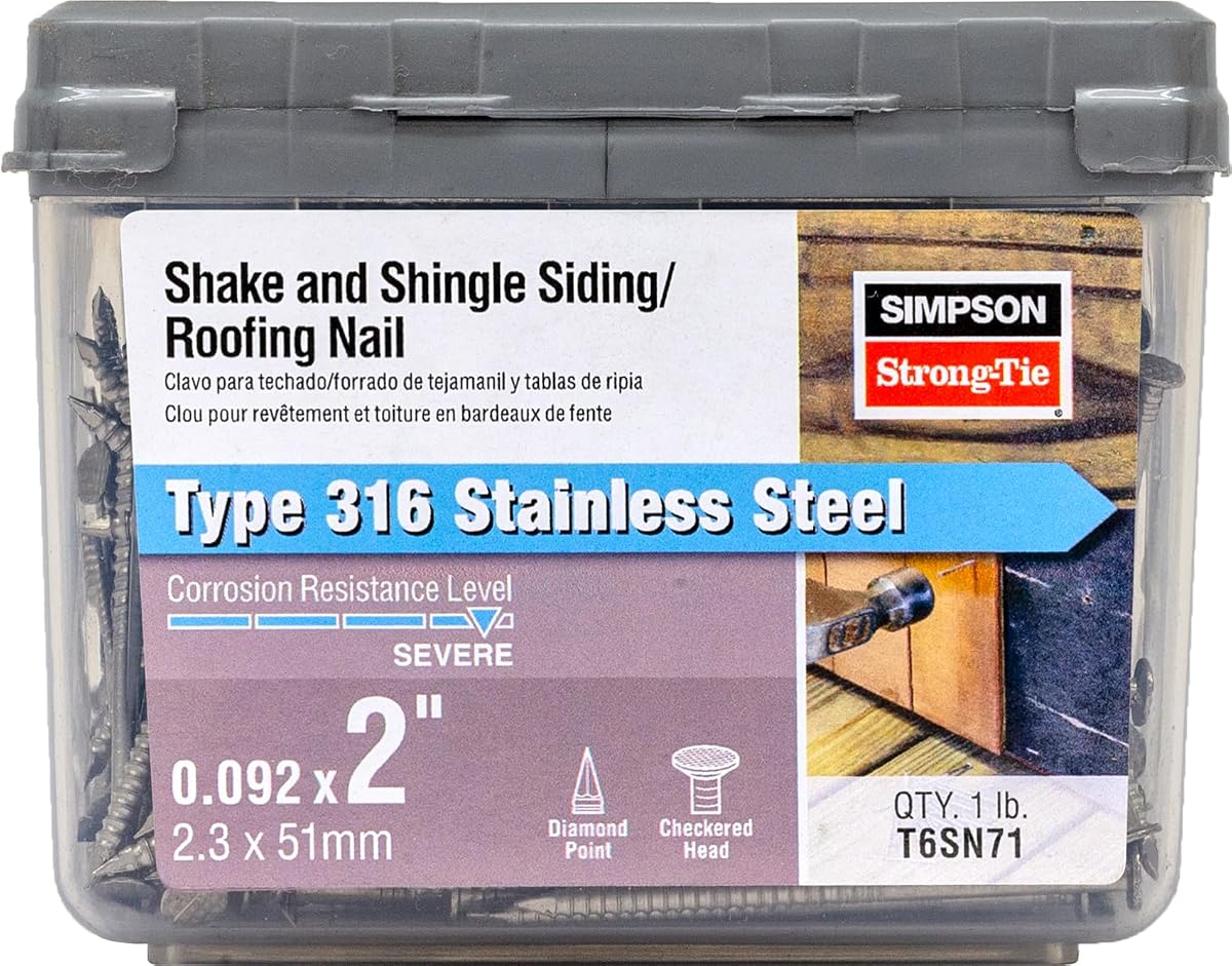 Simpson Strong-Tie T6SN71 Shake and Shingle Siding/Roofing Nail — 2 in. x .092 in. Type 316 (1 lb.)