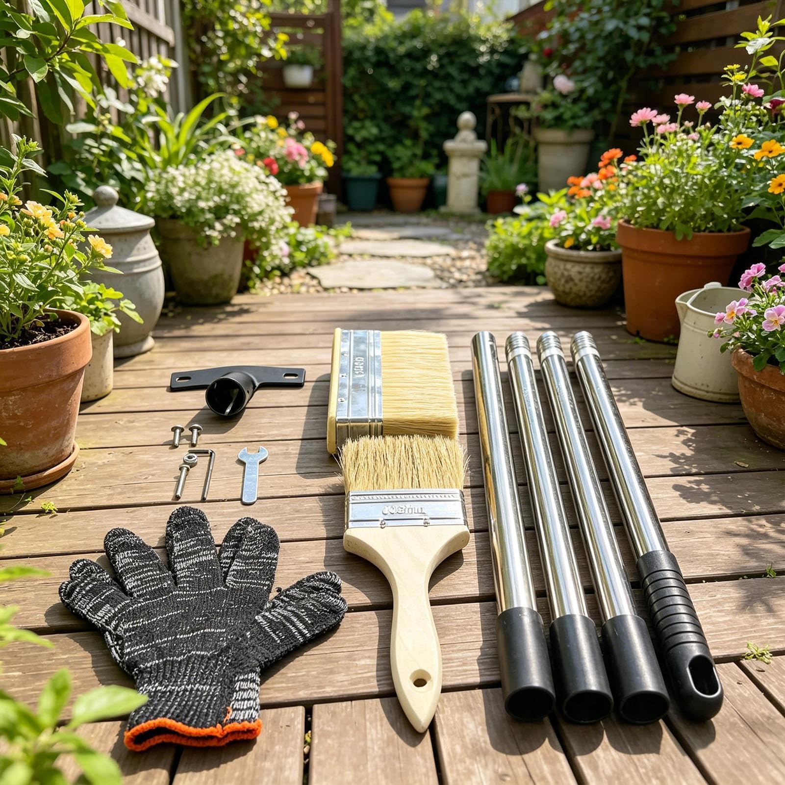 Pincel para barnizar madera para terraza, herramienta de aplicación con una larga – Estropajo de hormigón de garaje – para exterior, terraza, patio trasero, jardín, casa, hormigón, garaje y