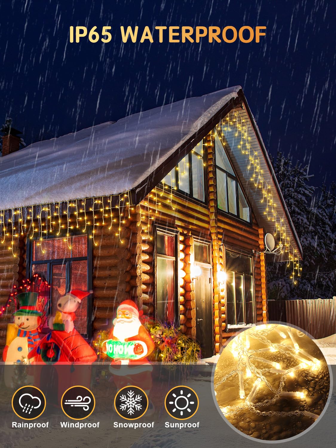 CGN Cortina Luces Navidad Exterior, Conectable 10M 400LED Luces Arbol Navidad Decoración de IP65 Impermeable con 8 Modos Memoria, luzes de natal exterior para Fiestas Bodas Jardín Balcon Ventana