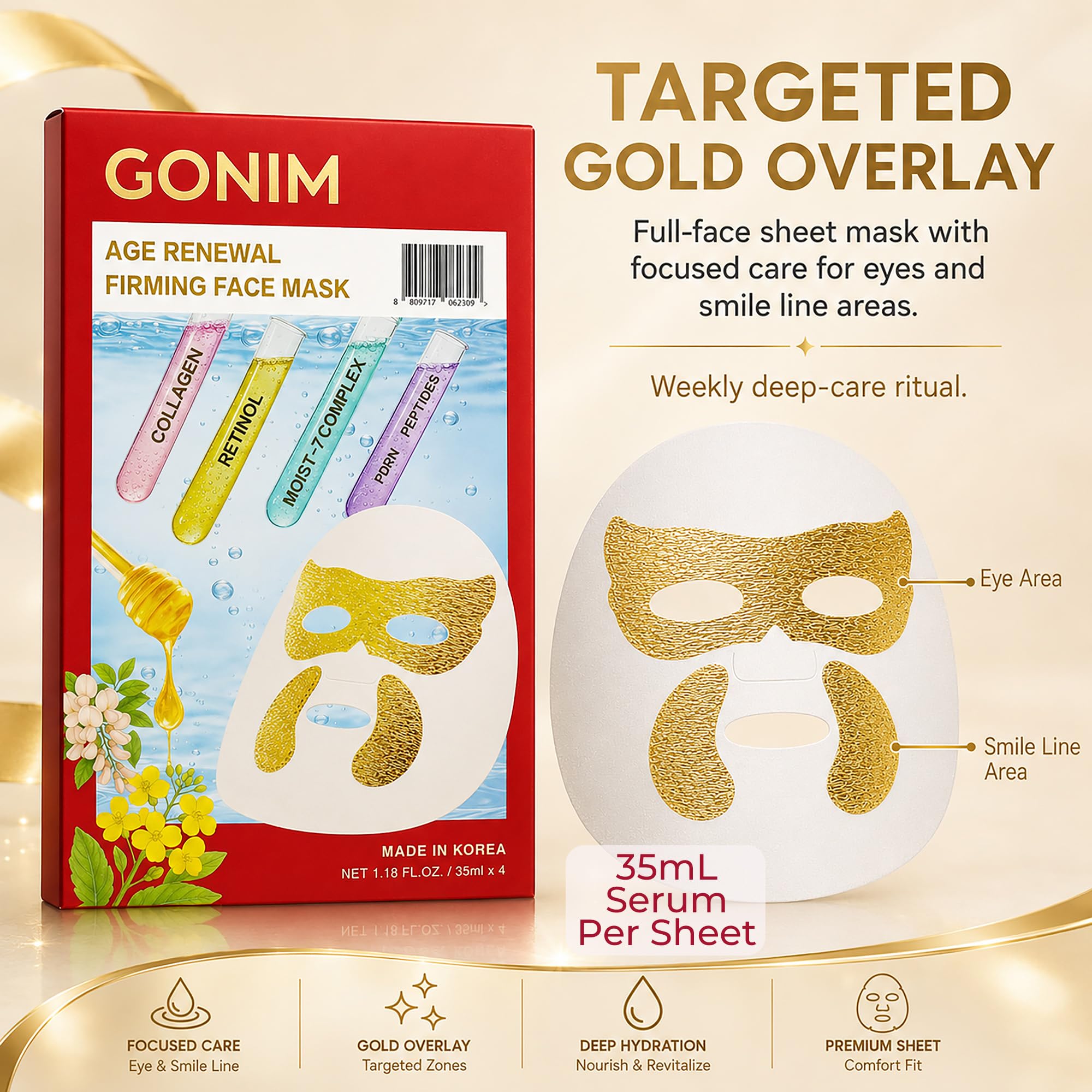 GONIM Korean Collagen Face Mask with PDRN, Retinol & Hyaluronic Acid
