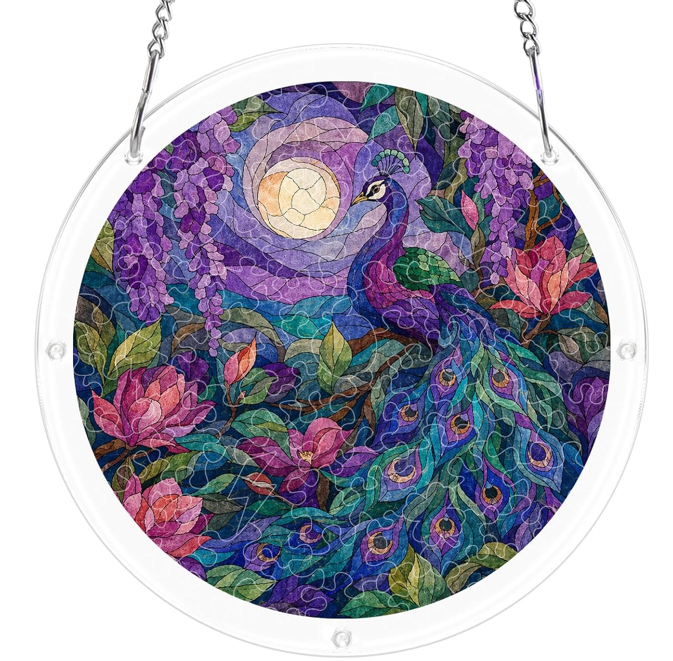 Midnight Peacock Acrylic Jigsaw Puzzles Suncatcher, 8.2 Inch Window Hanging Suncatcher Acrylic Puzzle, DIY Home Decor Art Gift