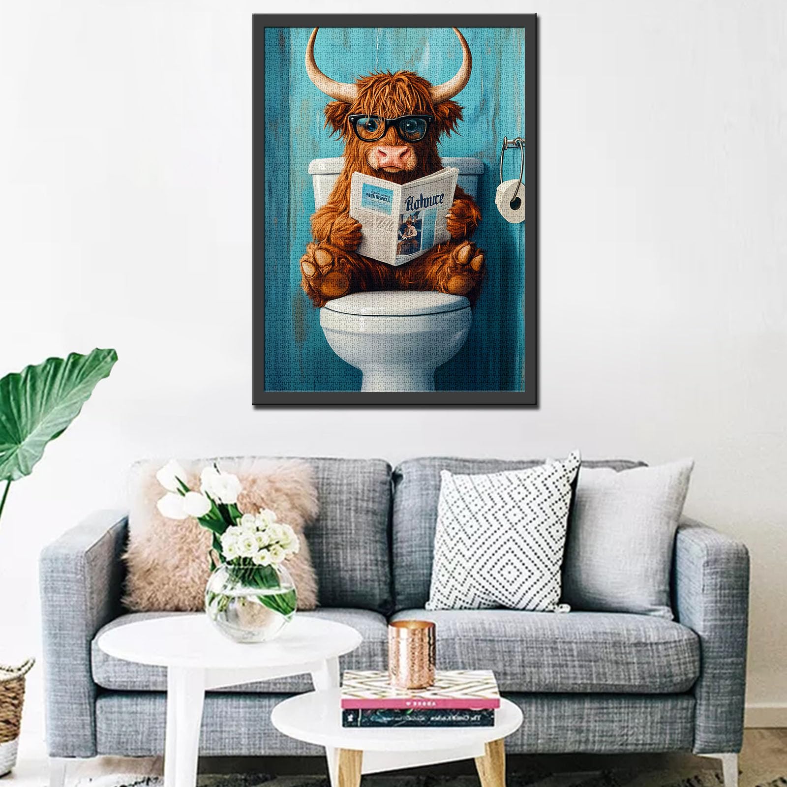 1000 Piece Jigsaw Puzzles for Adults Highland Cow Toilet Seat Puzzles 27×20 Inches Wildlife Toilet Newspaper Puzzle Challenging Family Activity Games Colorful DIY Craft Puzzle for Home Decor Gifts - Image 3