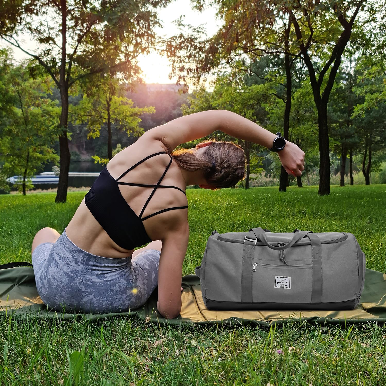 Torba sportowa, męska, duża, 60 l, torba podróżna, plecak z kieszenią na buty, torba treningowa, damska torba fitness, szary, 60L, Sport, podróże, fitness, siłownia
