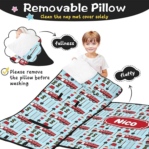 Vista 13 de Juego de alfombrillas personalizadas para siesta de autos de dibujos animados con nombre, saco de dormir para niños, colchón de cama para niños