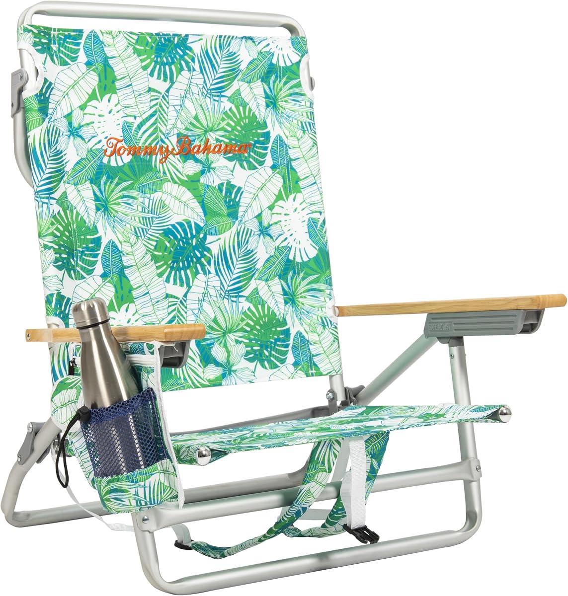 5-Position Classic Lay Flat Backpack Beach Chair with Cooler and Cup Holder, Portable Folding Beach Chair for Tanning, Tropical Leaves